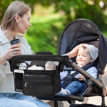 CALIYO Kinderwagen-Tasche Kinderwagen Organizer Universal mit Isolierten Getränkehalter, Buggy Kinderwagentasche Baby Zubehör mit Reißverschlusstasche