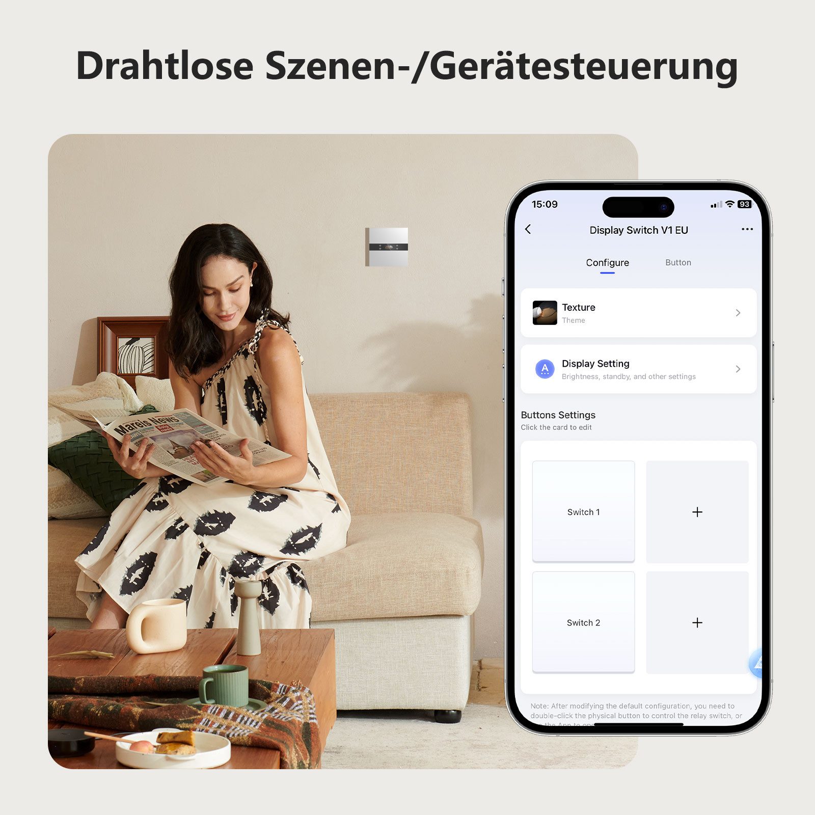 Aqara Display Switch V1 EU, Smarter Lichtschalter, mit LCD-Display, Erfordert Aqara Zigbee Hub
