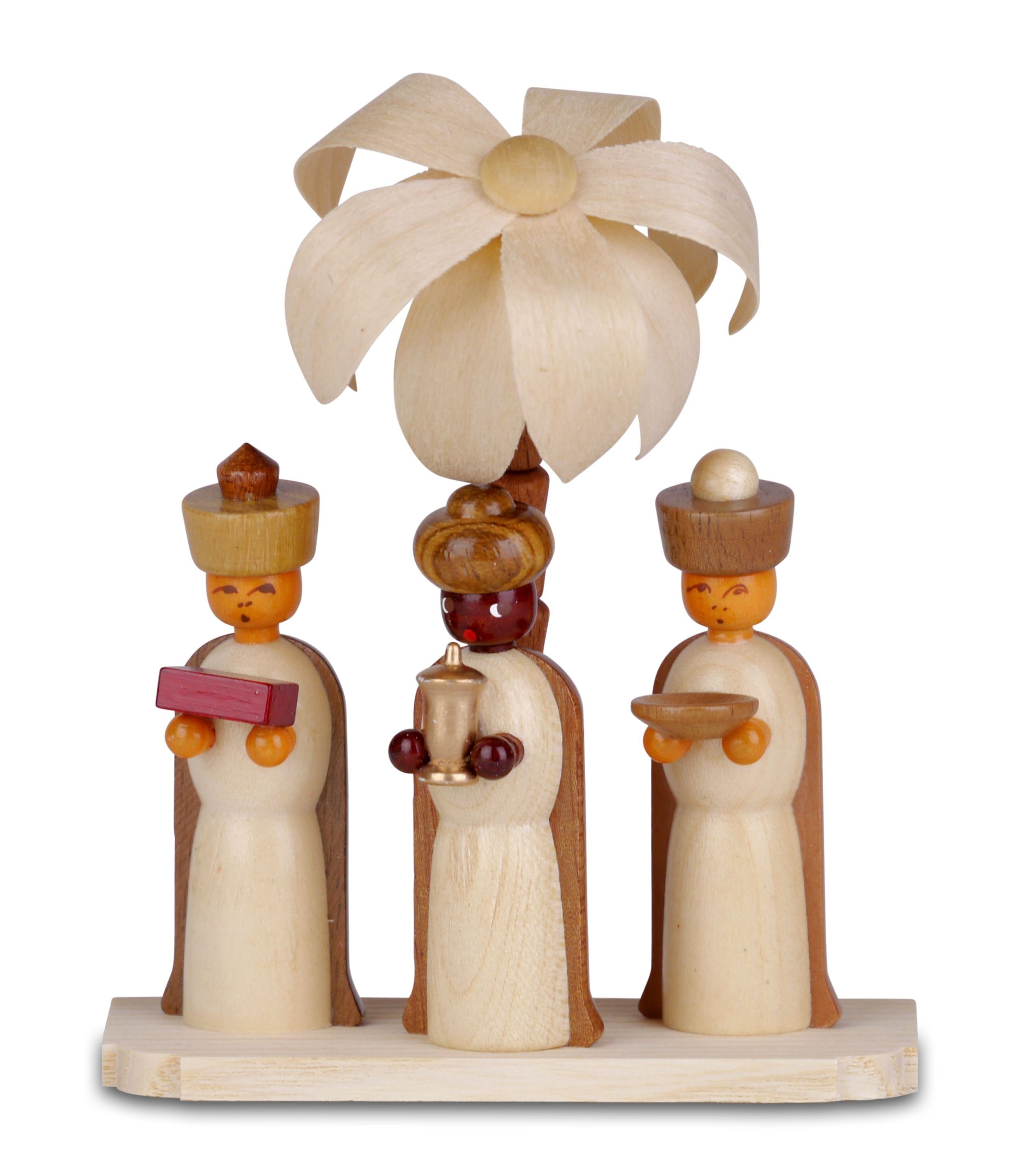 Weihnachtsfigur Miniaturfigur Heilige drei Könige auf Sockel mit Palme natur