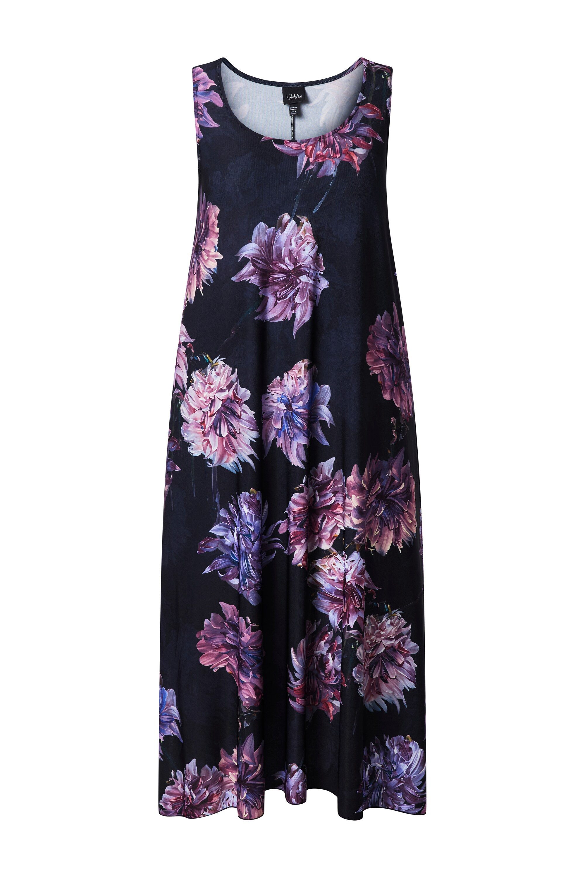 Ulla Popken Cocktailkleid Midikleid Blüten Rundhals ärmellos
