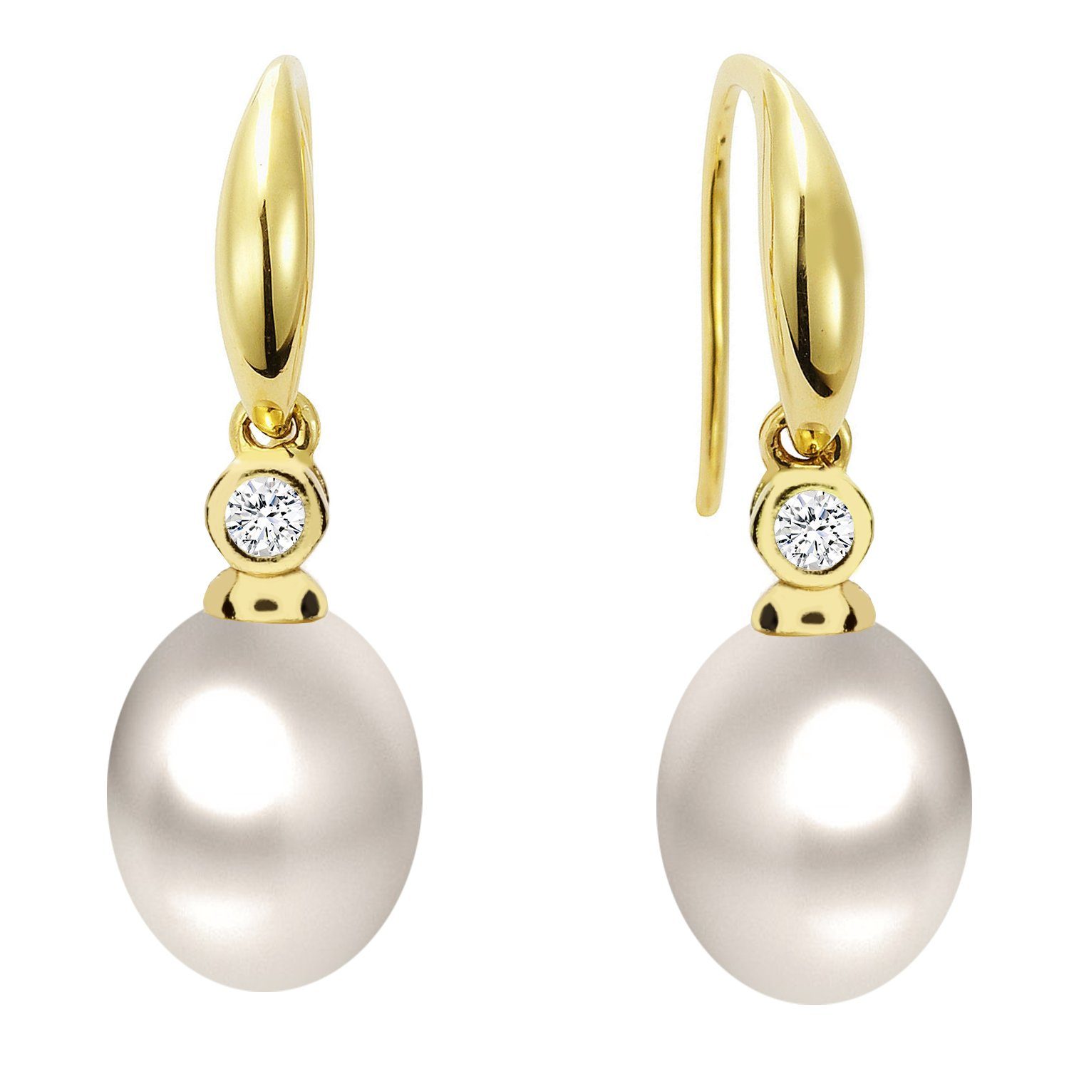 LÖB Perlenohrringe 925 Silber Zuchtperle Zirkonia Perlenohrringe Anhänger Gold vergoldet (Geschenke für Frauen Damen Beste Freundin Mutter Mama Ehefrau Oma sie zum Geburtstag Schmuck Herbst Oktoberfest), Ohrringe Ohrhänger Hängend Perlen Tropfen Tropfenohrringe Brautschmuck