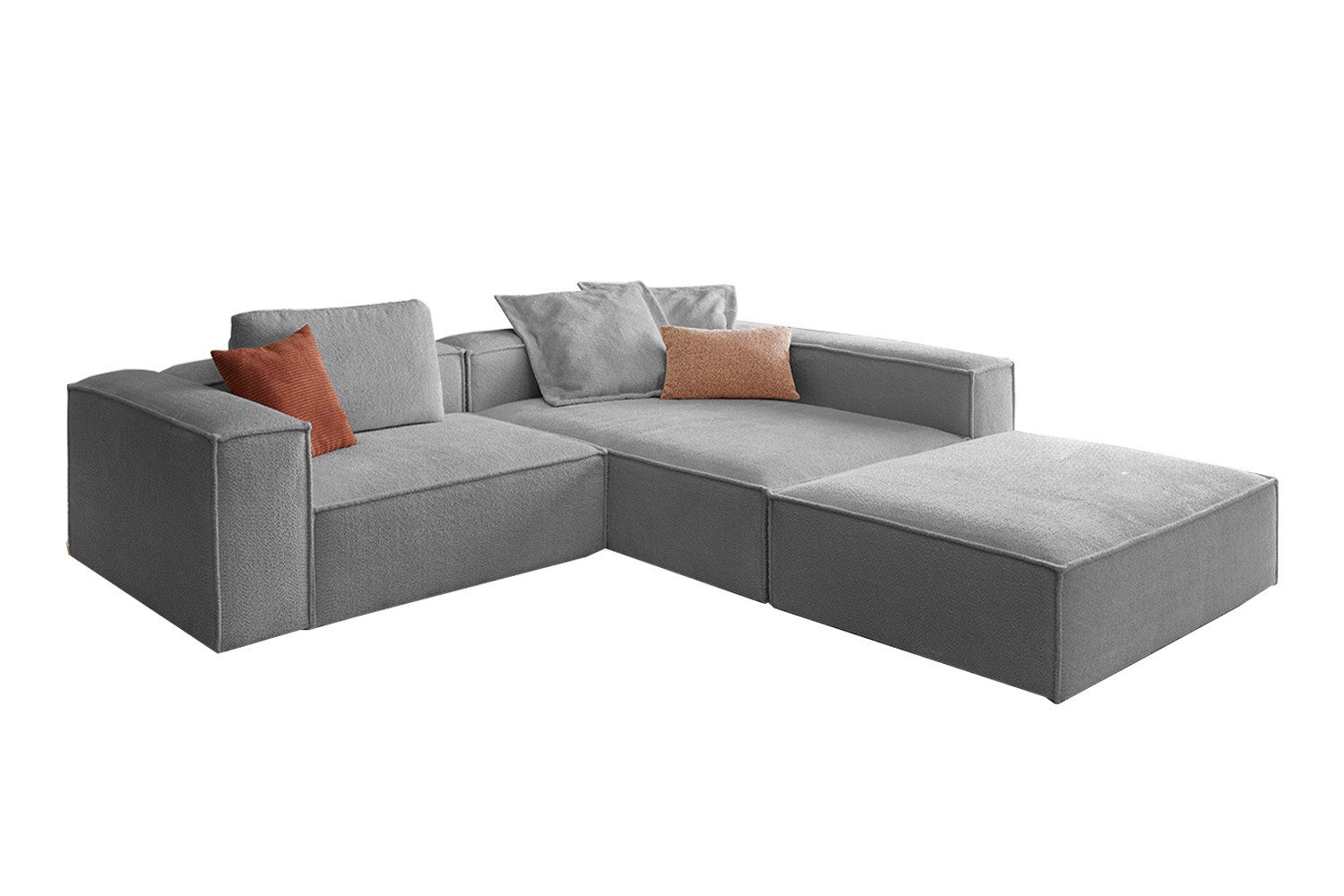 KAWOLA Ecksofa CARMO, L-Form rechts oder links mit Hocker Stoff verschiedene Farben