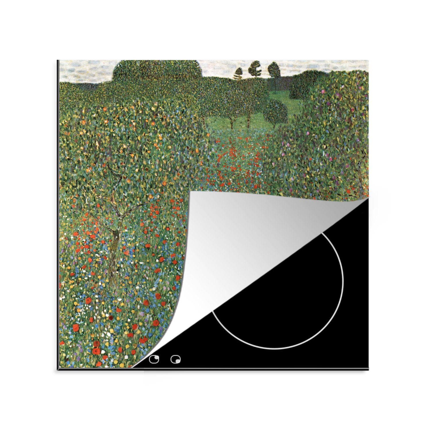 küche Gustav für Klimt, Herdblende-/Abdeckplatte Mohnfeld cm, 78x78 Vinyl, MuchoWow tlg), Ceranfeldabdeckung, Arbeitsplatte (1 -