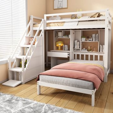 OKWISH Etagenbett Doppelbett Kinderbett (mit Schreibtisch und Regale, mit Lattenrost, multifunktionales Kinderbett, Stauraumfunktion), schön und stilvoll