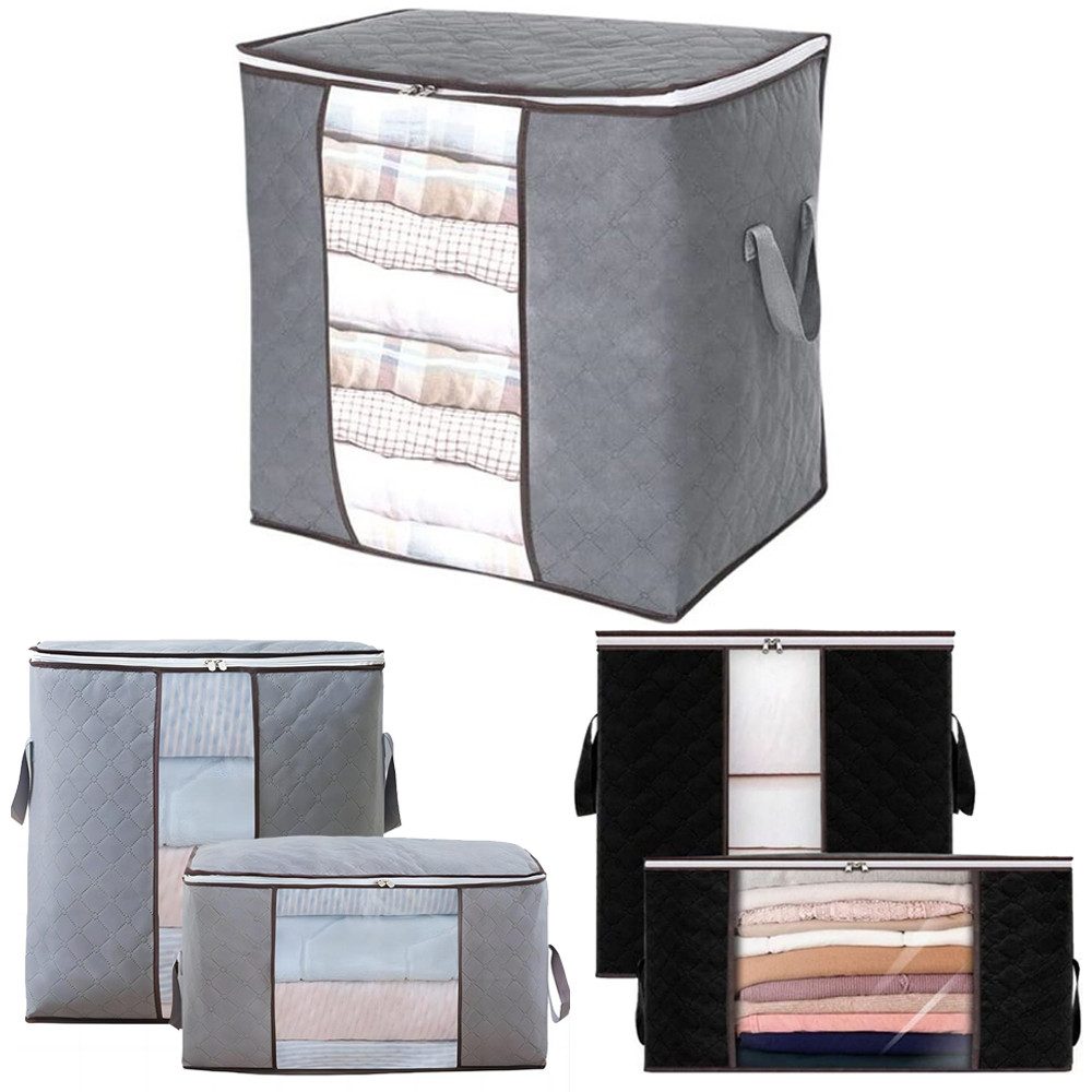 PRIISF Unterbettkommode Aufbewahrungstasche Aufbewahrungsbox Kleideraufbewahrung mit Deckel (Faltbare Umzugskartons mit Klarem Fenster, Kleiderschrank Organizer Faltbare Umzugskartons), für Bettdecken Kleidung Decke T-Shirts Kleiderschrank