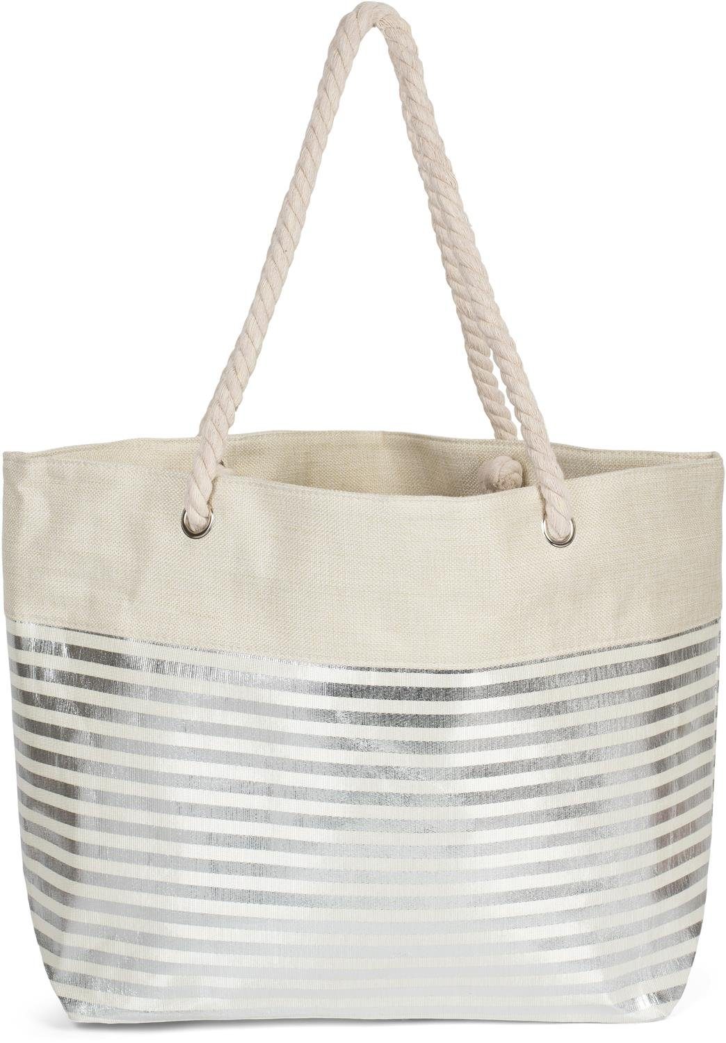 styleBREAKER Strandtasche Strandtasche mit metallic Streifen günstig online kaufen