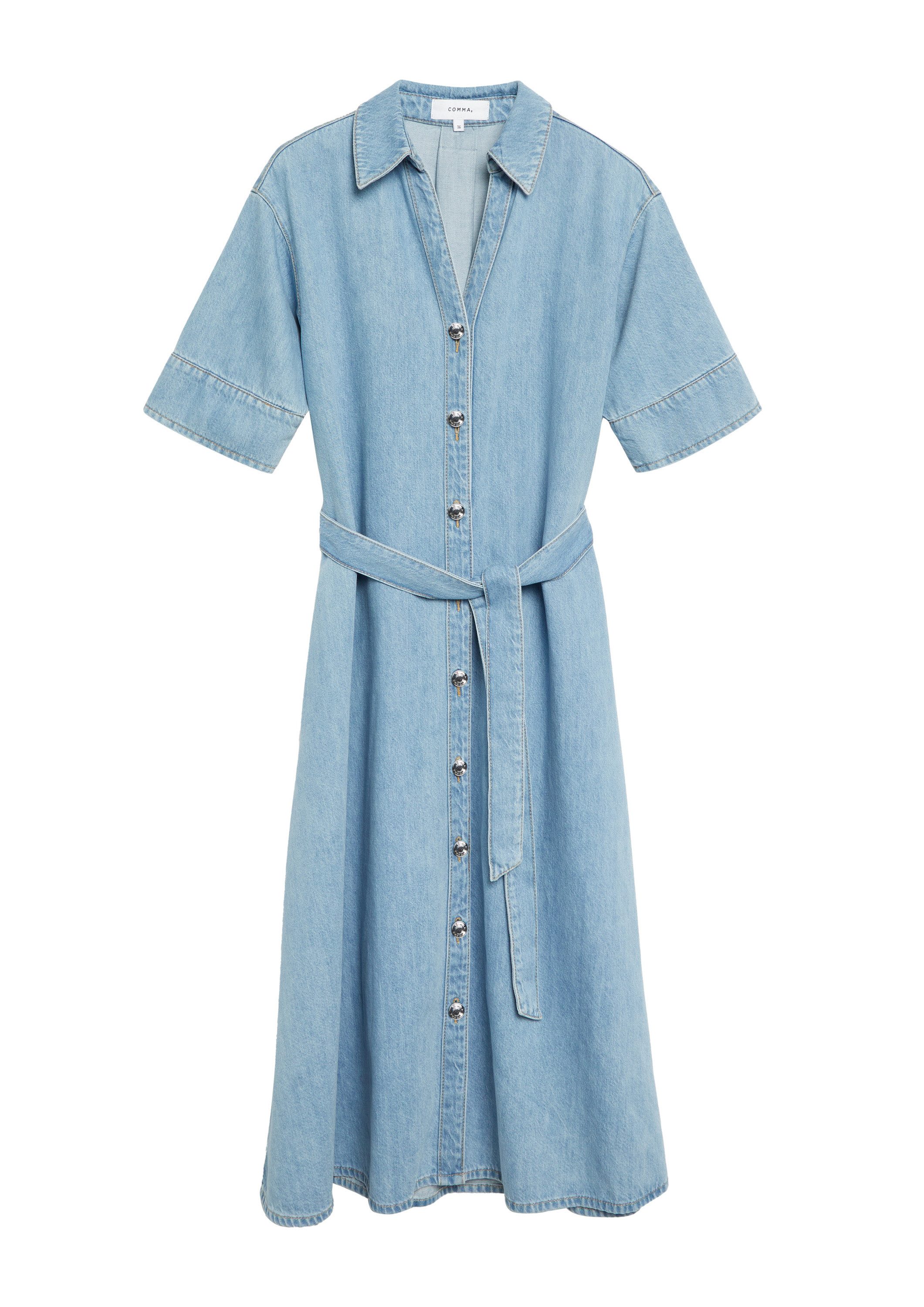 comma Midikleid Kleid Midi-Hemdkleid aus Lyocell-Denim mit abnehmbarem Gürtel