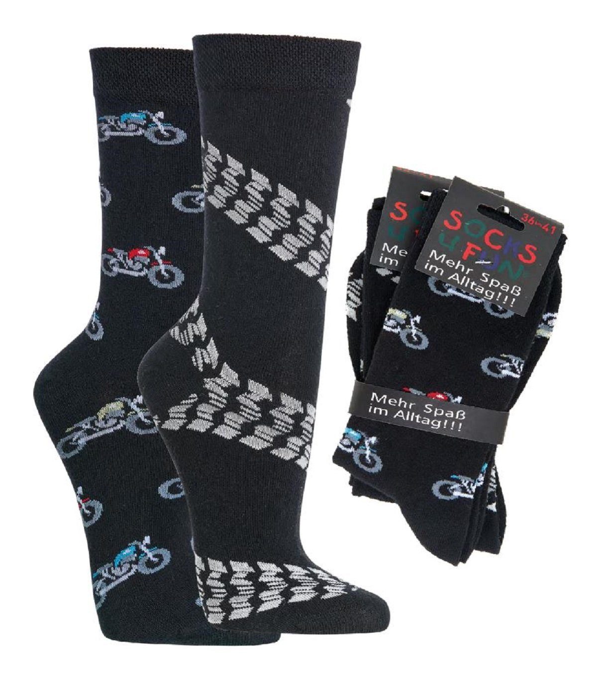 Wowerat Freizeitsocken Socks 4 Fun Socken 6209 Motorrad 2-er Bündel (2-er Bündel, 2-Paar, 2-er Bündel)