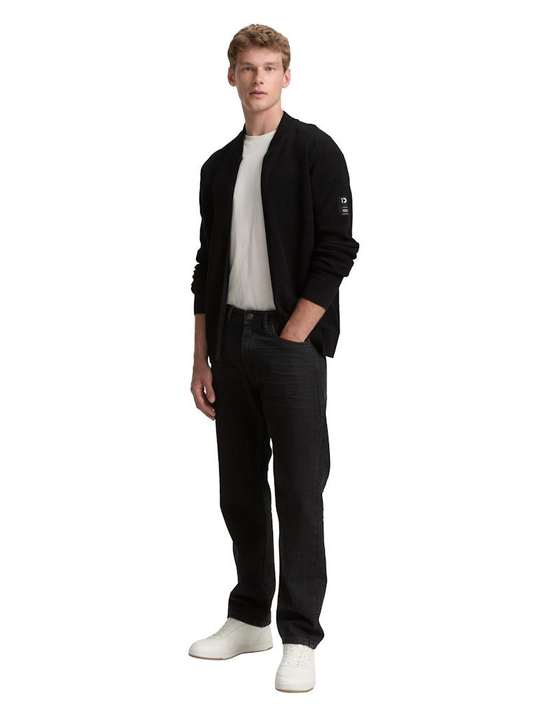 TOM TAILOR Fleecejacke Strickjacke Sportiver Look: Bomber-Stil mit markantem Logo-Badge am Arm