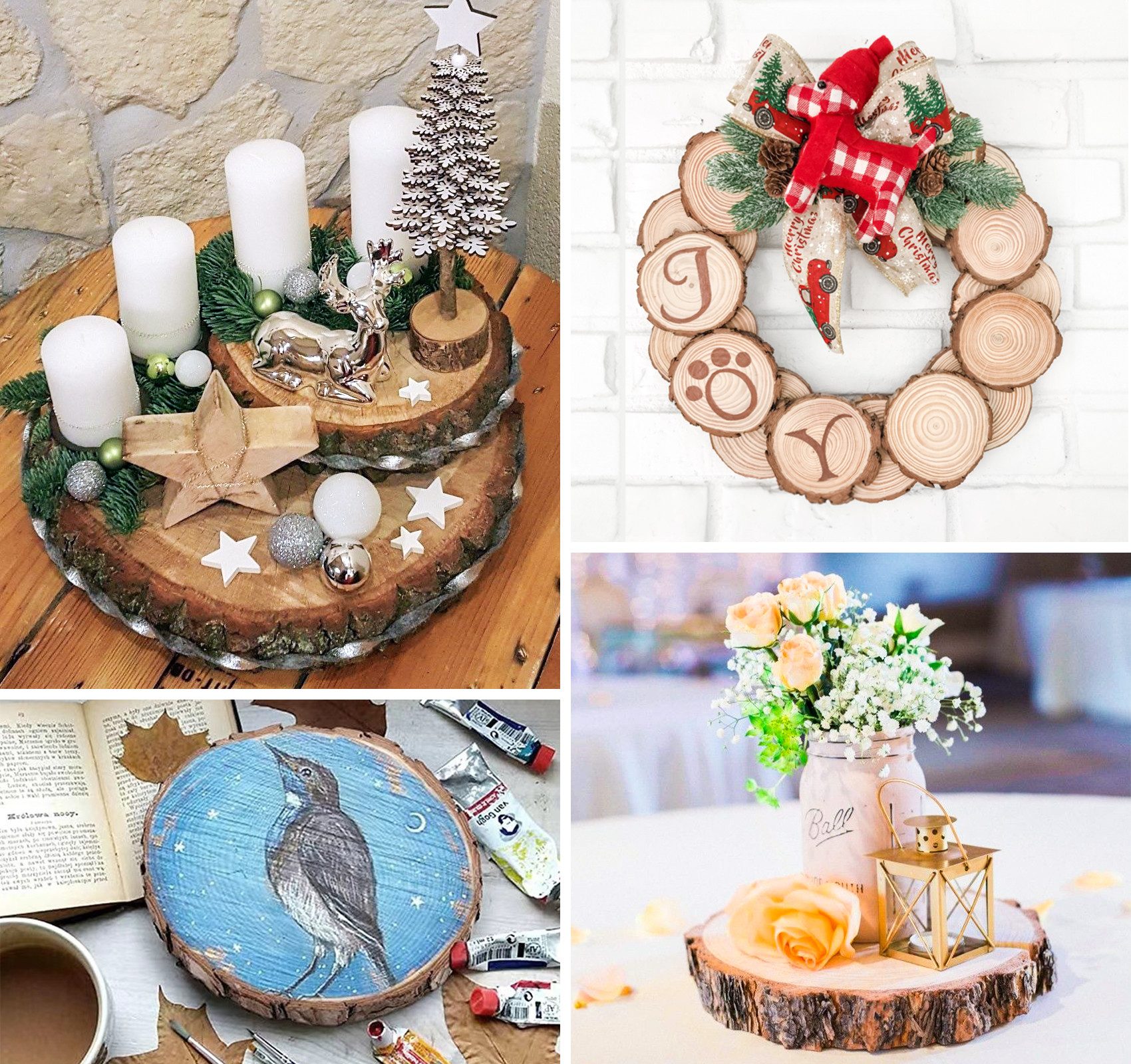 ElitVita Bastelnaturmaterial Holzscheiben,Basteln Natur Holz DIY Deko,Perfekt Hochzeit,Tischdeko, (6-tlg), für DIY Handwerk Hochzeit Weihnachten Dekoration
