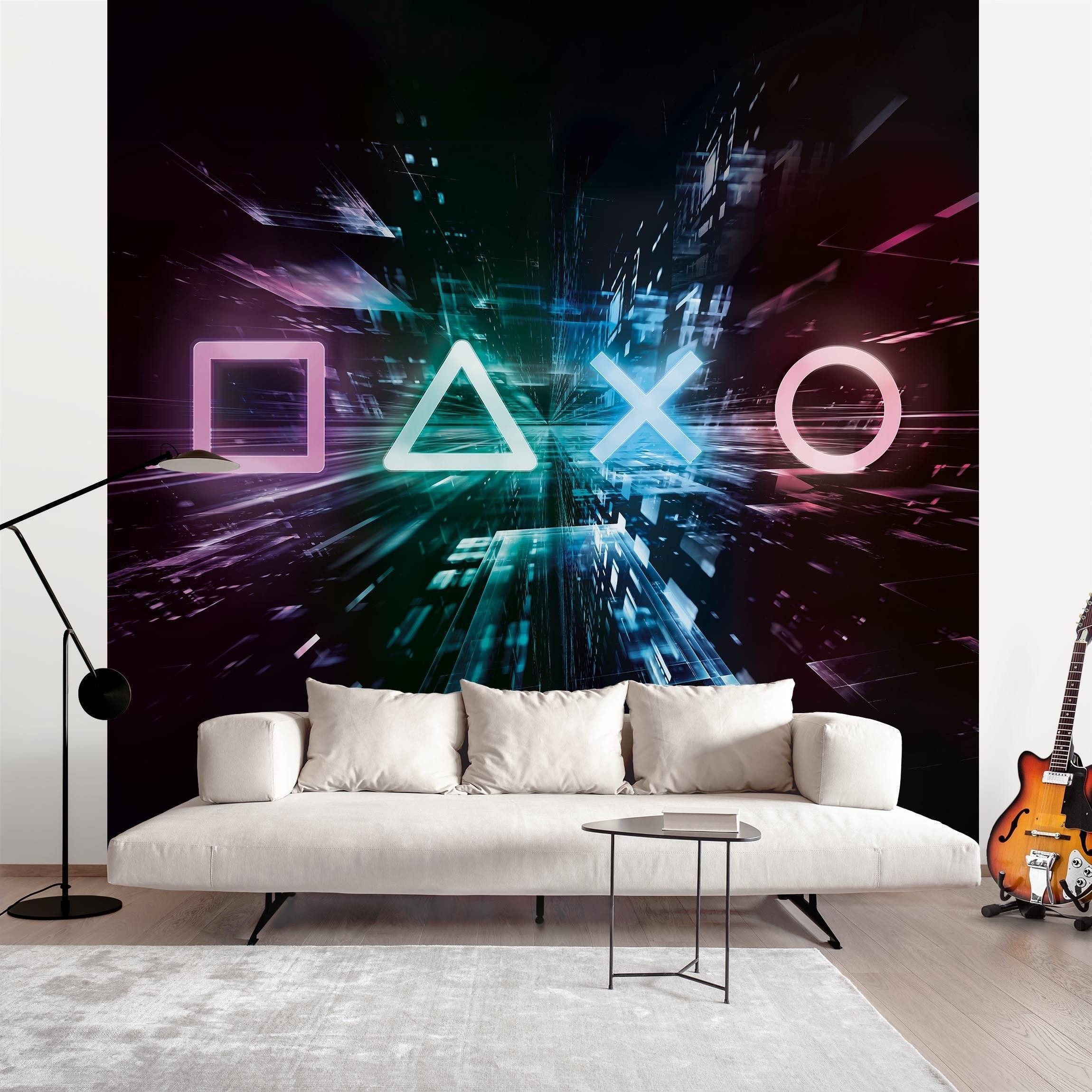 Bilderdepot24 Fototapete Controller Lichtermeer Neon Art Gamer schwarz moderne Wanddeko XXL, Glatt, Matt, (Vliestapete inkl. Kleister oder selbstklebend), Jugendzimmer Gaming Zimmer Tapete Wohnzimmer Vliestapete Wandtapete