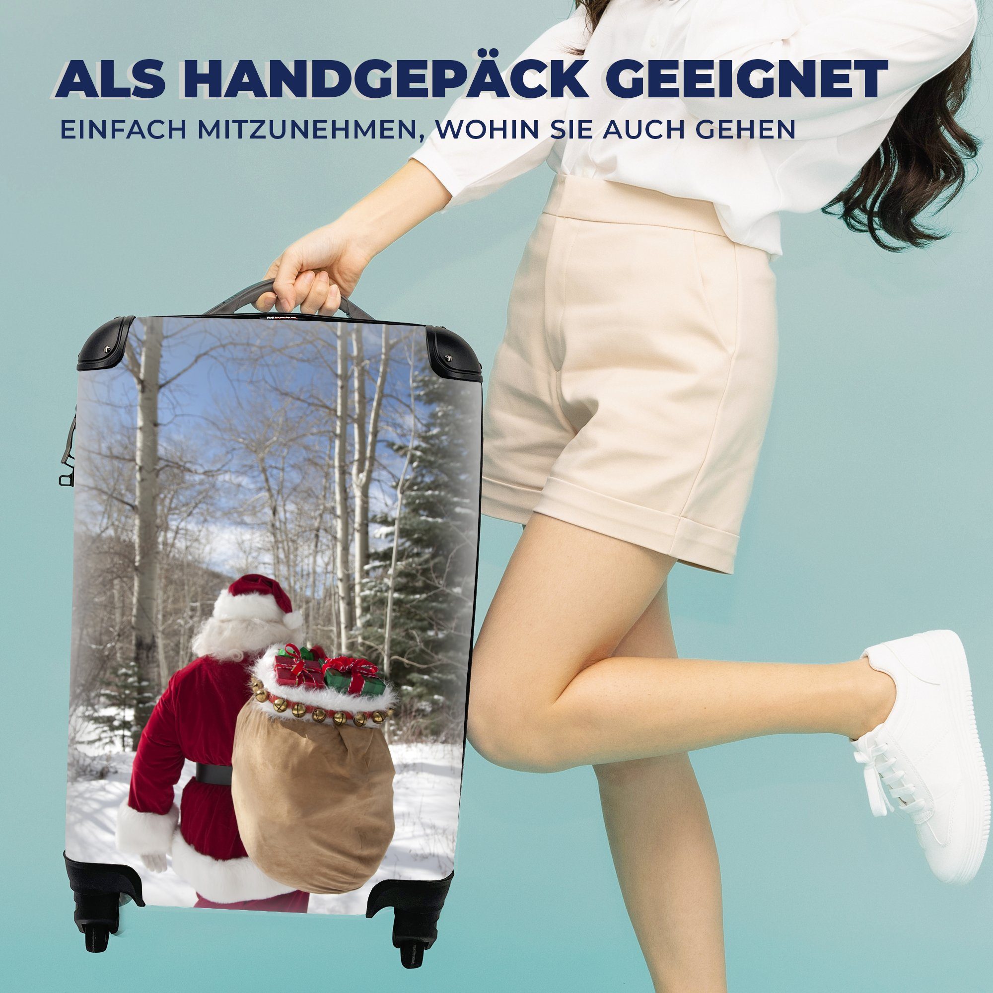 MuchoWow Handgepäckkoffer Reisetasche Weihnachtsgeschenke, voller rollen, einem Trolley, Rollen, geht Reisekoffer mit 4 Sack Ferien, Der Handgepäck für mit Weihnachtsmann
