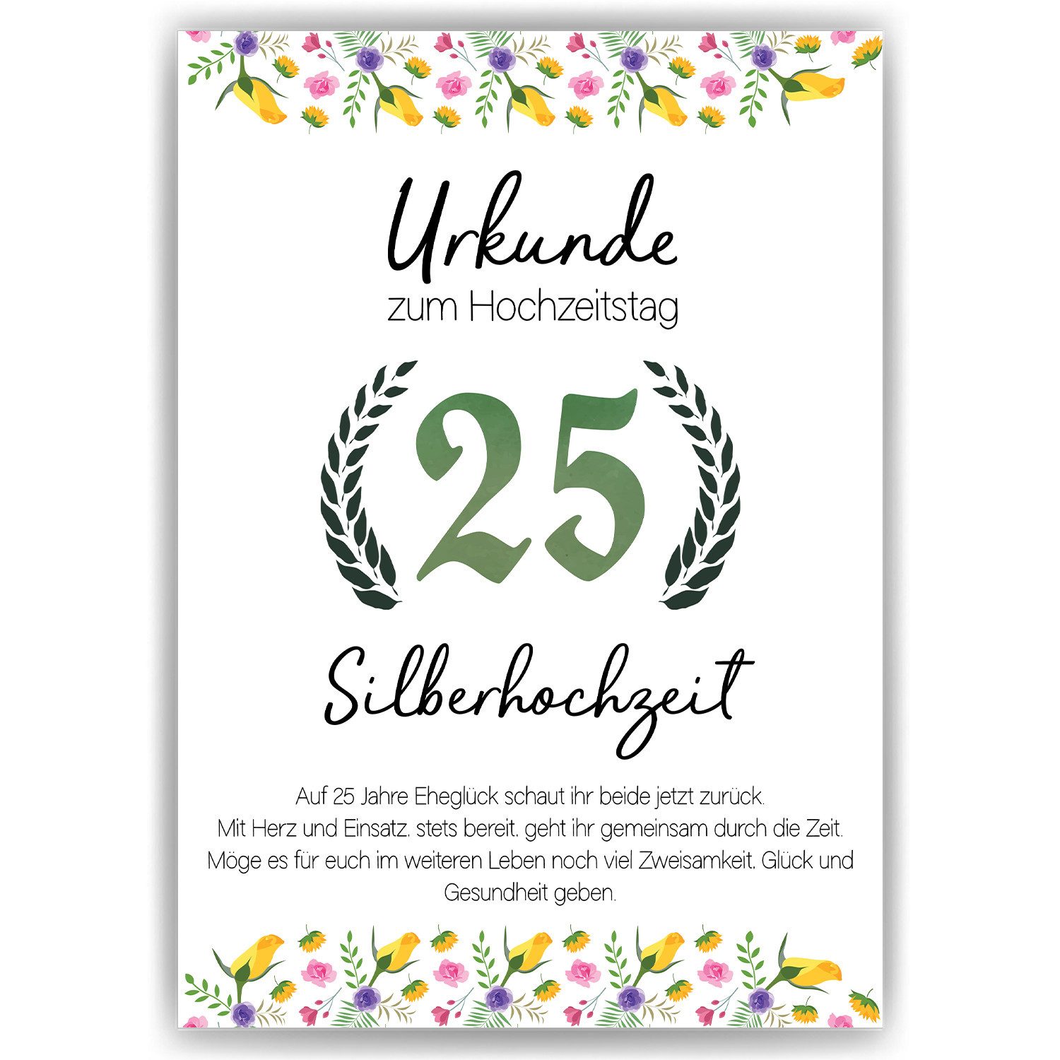 Tigerlino Poster 25. Hochzeitstag Geschenk Urkunde zur Silberhochzeit Deko