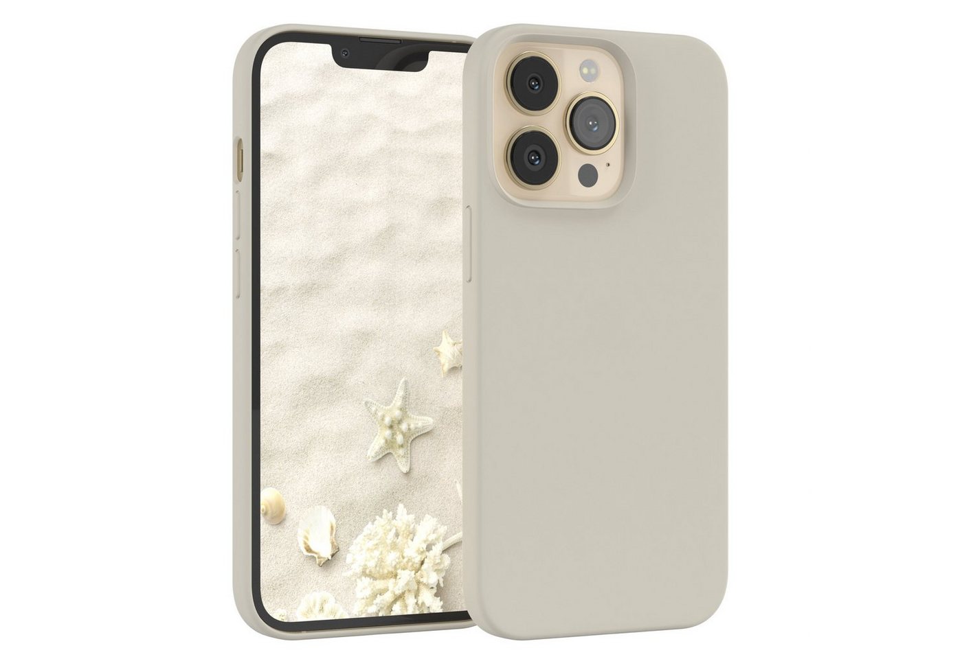 EAZY CASE Handyhülle Premium Silikon Case für Apple iPhone 13 Pro 6,1 Zoll, Hülle Silikon mit Displayschutz Handy Softcase Slimcover Taupe / Beige