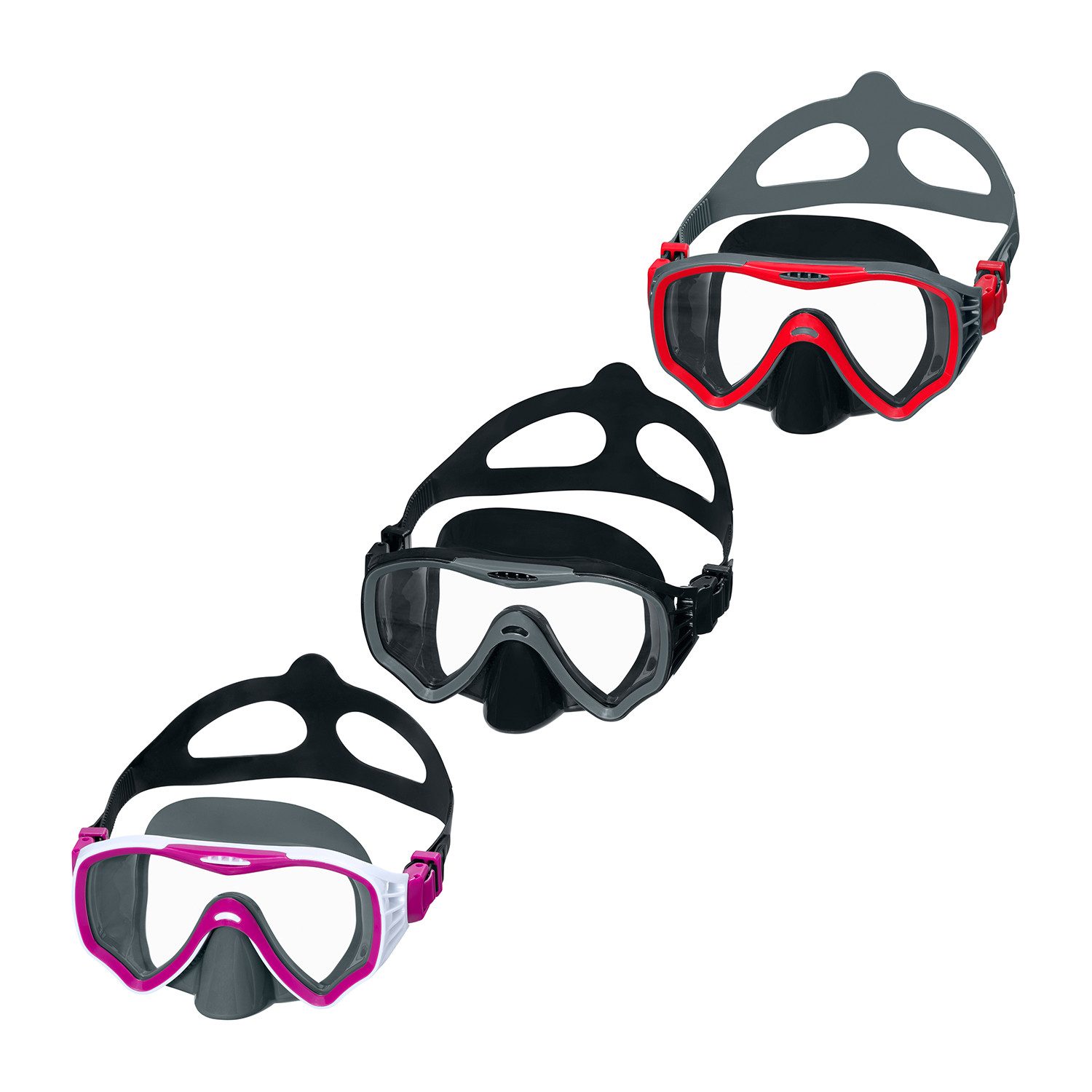 Bestway Taucherbrille Crusader Pro™, (Packung, Verstellbares, zweigeteiltes Silikon-Kopfband), 100% latex- und PVC-frei