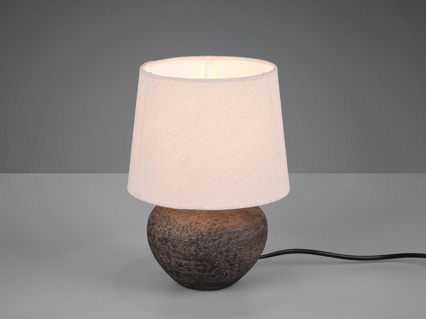 TRIO LED Tischleuchte, LED wechselbar, Warmweiß, kleine Design-klassiker  mit Keramik & Stoff Lampenschirm Beige H: 25cm