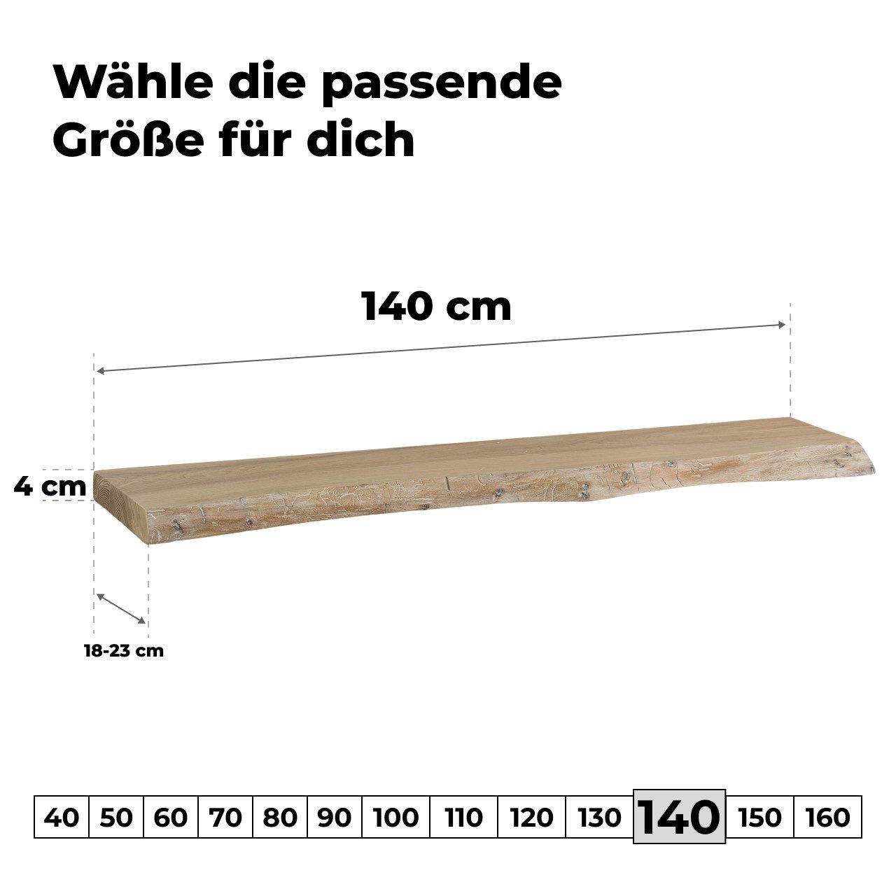tømmermann Wandregal Schweberegal Holzregal mit Baumkante - Hängeregal aus Massivholz, Komplett-Set
