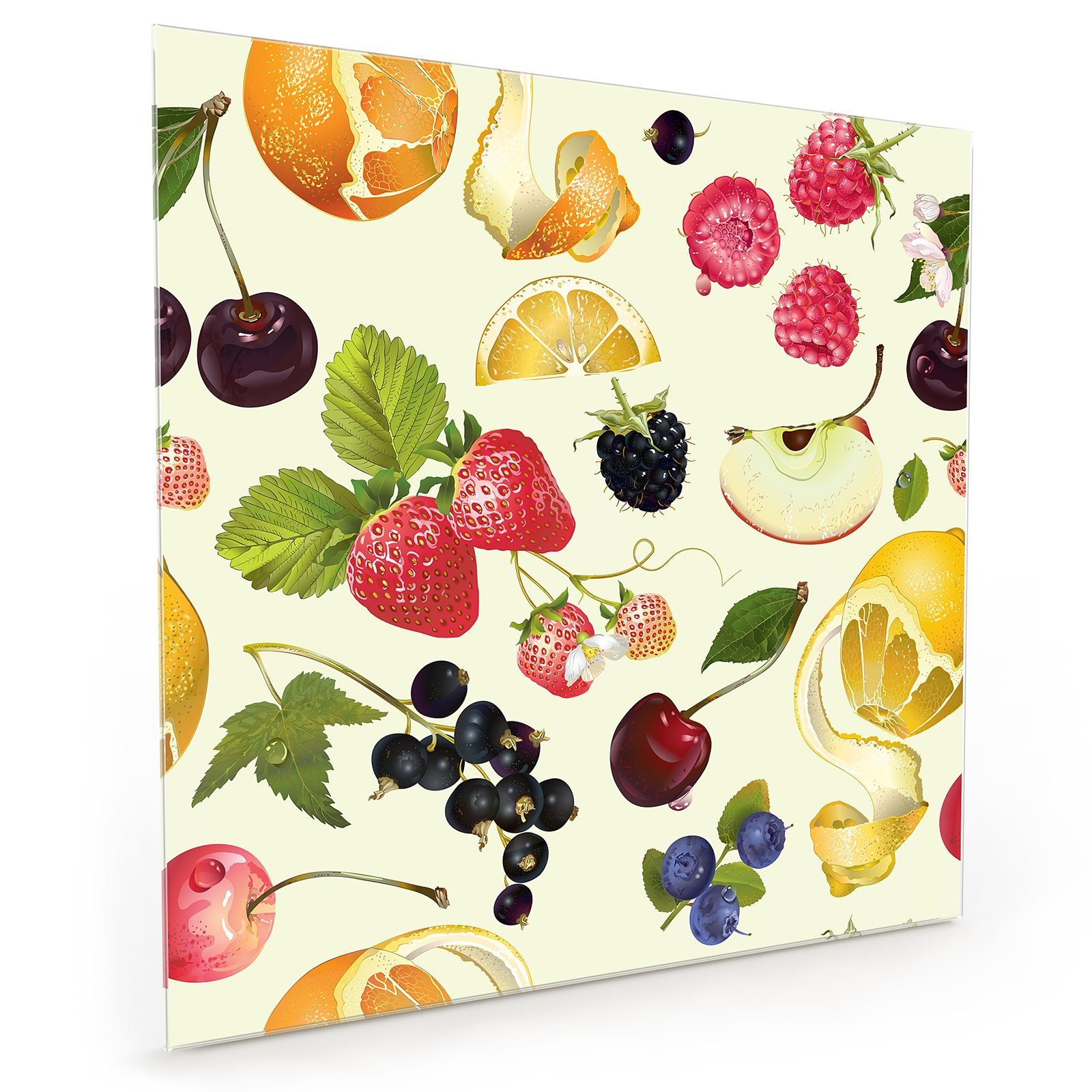 Primedeco Küchenrückwand Küchenrückwand Spritzschutz Glas mit Motiv Muster aus Obst | Küchenrückwände
