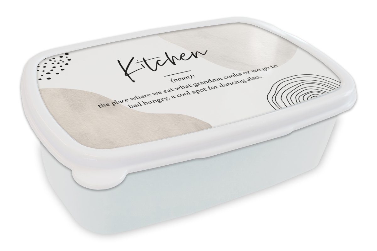 MuchoWow Lunchbox Definition Küche - Küche - Zitate - Wörterbuch, Kunststoff, (2-tlg), Brotbox für Kinder und Erwachsene, Brotdose, für Jungs und Mädchen weiß