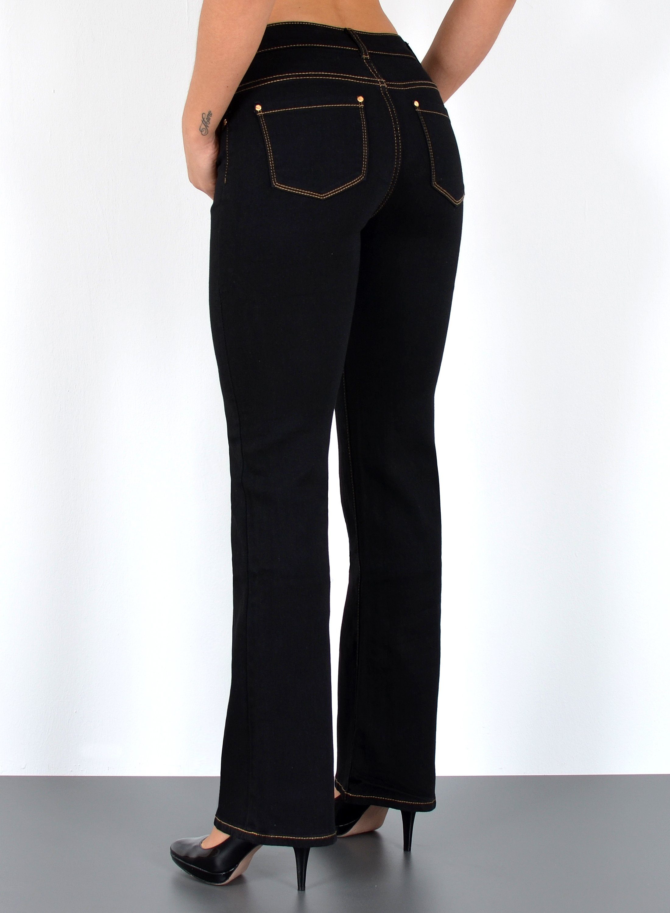 ESRA Bootcut-Jeans Bootcut Jeans Damen High Waist Stretch Wide Leg Jeans bis Übergröße B1 Damen Bootcut Jeans High Waist Damen Schlaghose Jeans weites Bein Hose