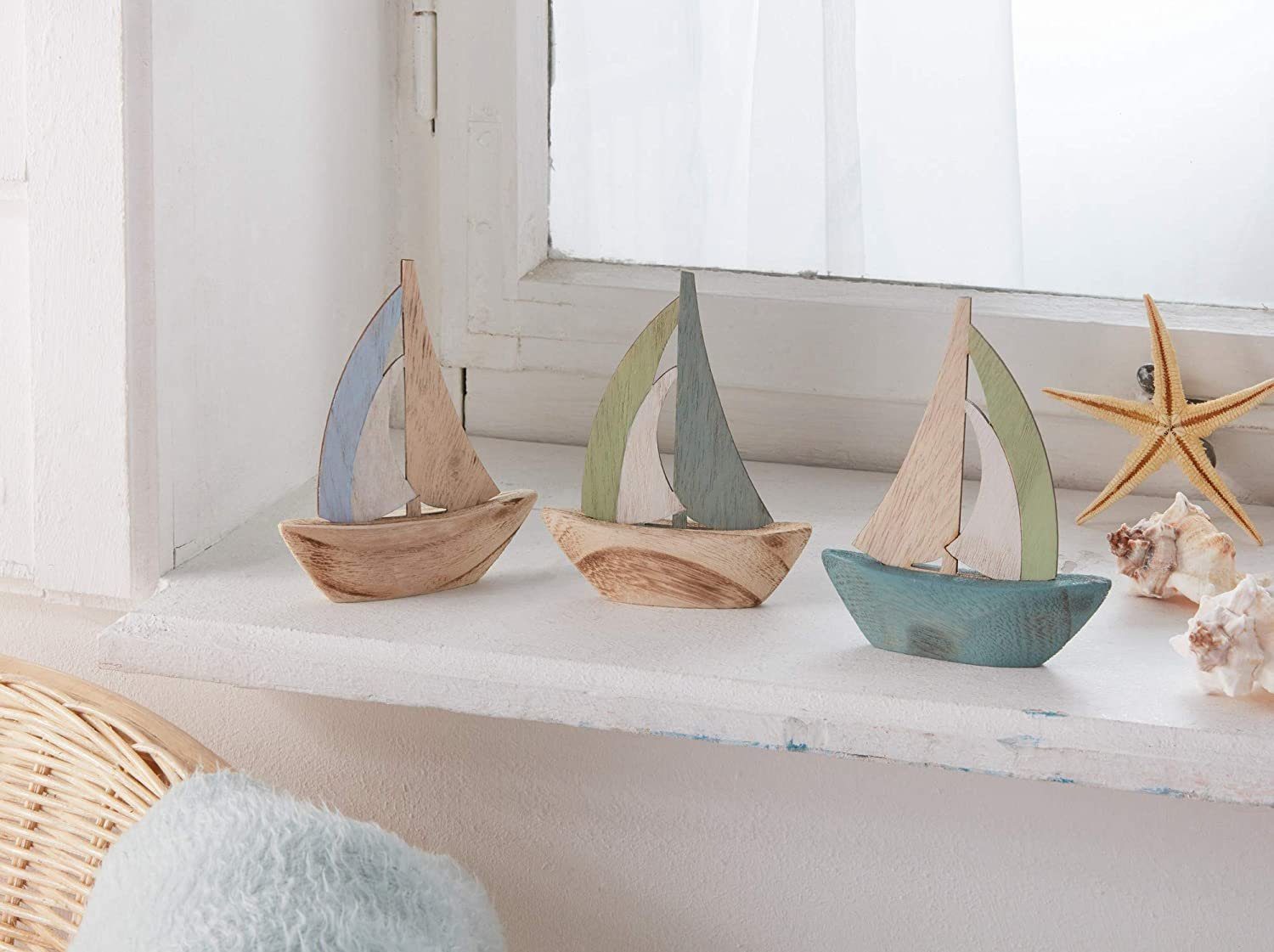 Dekoleidenschaft Dekofigur 3 Mini Segelboote aus günstig online kaufen