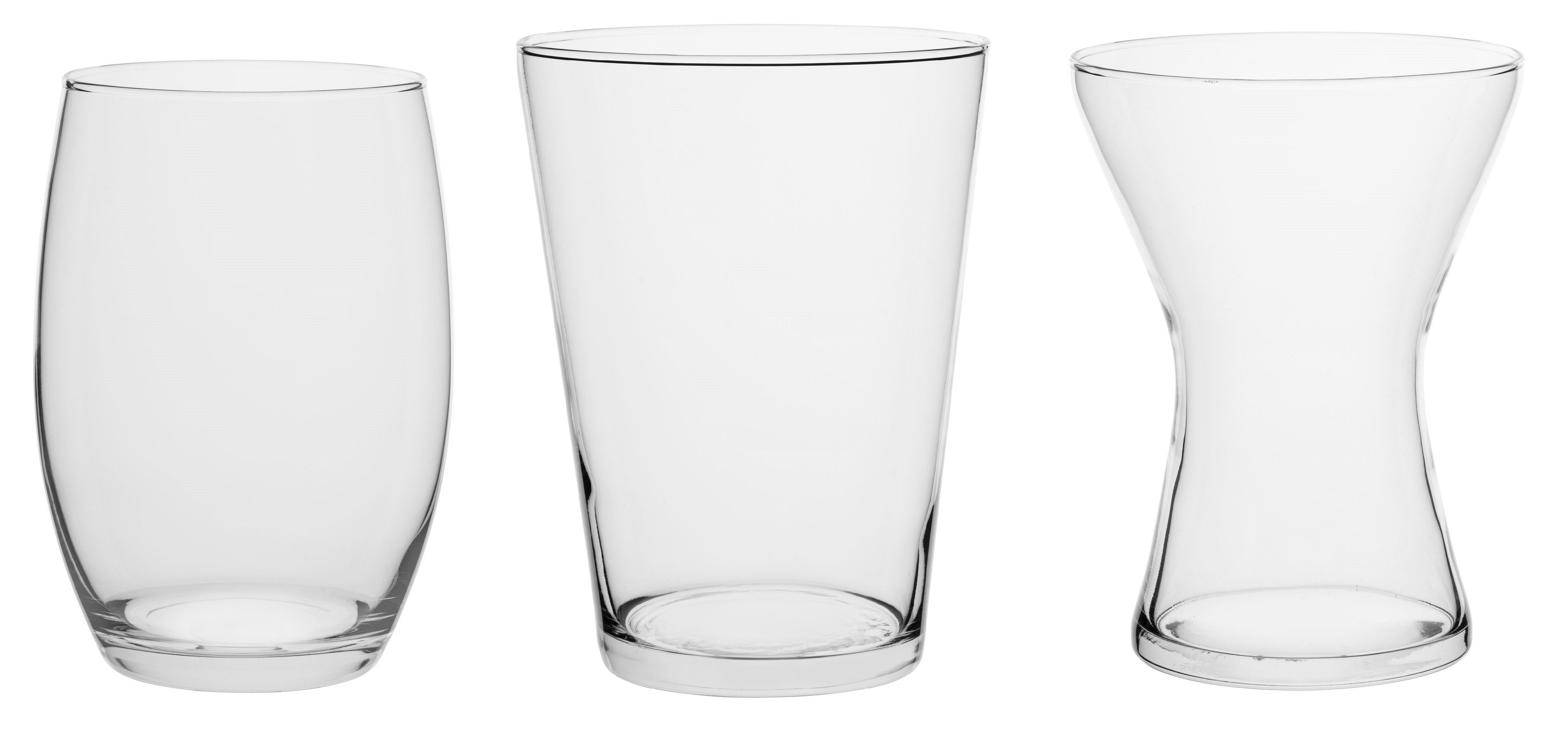 GlasArt Dekovase 2er SET klarglas 2x drei Klarglas nach St., 20cm aus Bestehend Vase Wahl), handgefertigt 2 (2er-Set, gleiche Auswahl Formen konisch Dekovasen hoch, 2, aus bauchig aus trapez