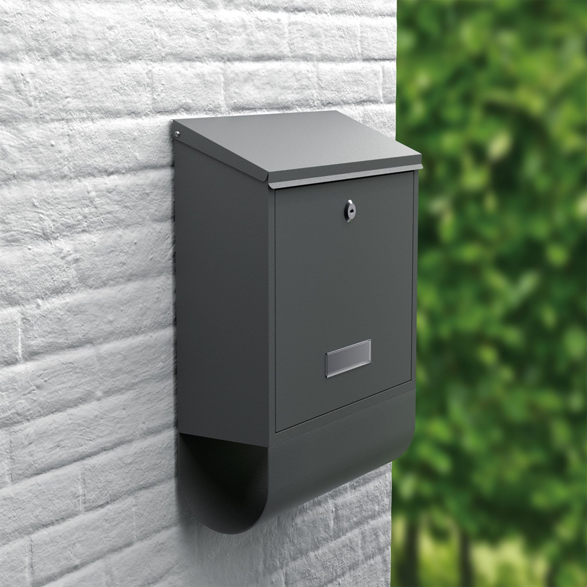 BASI Wandbriefkasten Wandbriefkasten (Packung, 1-St), mit Zeitungsfach, Einwurfklappe, Namensschild, 2 Schlüssel, anthrazit