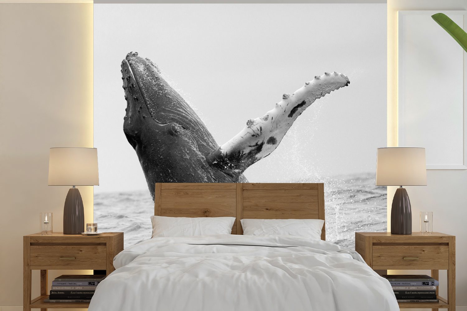 MuchoWow Fototapete Buckelwal im Meer bedruckt, St), Tapete Costa oder schwarz-weiß, in Vinyl Matt, Wandtapete (5 Schlafzimmer, für bei Rica Wohnzimmer