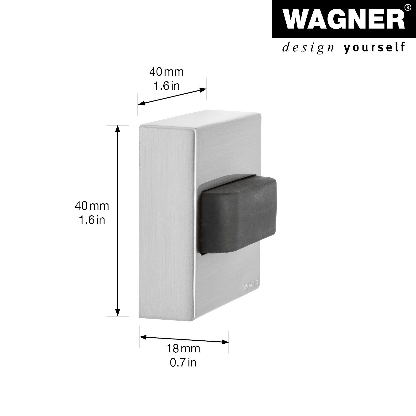 WAGNER design yourself Wandtürstopper Wandtürstopper SCREW OR GLUE eckig - diverse Größen und Farben, aus Metall in Edelstahl-Optik gebürstet, Puffer Kautschuk, zum Schrauben oder Kleben