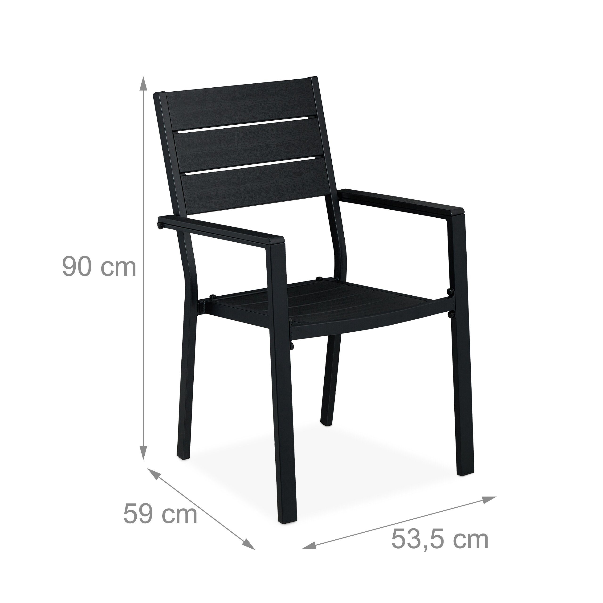 relaxdays Gartenstuhl Schwarzer Gartenstuhl im 2er Set