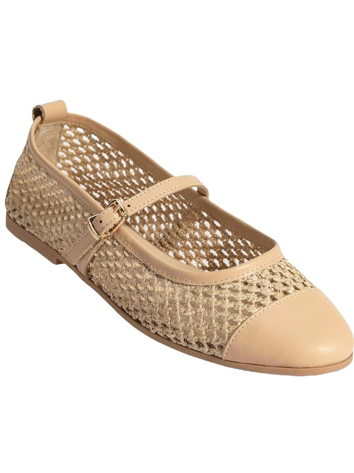 Desa Damen-Ballerinas – Obermaterial aus Textil und Lederfutter, Schnallen Ballettschuh