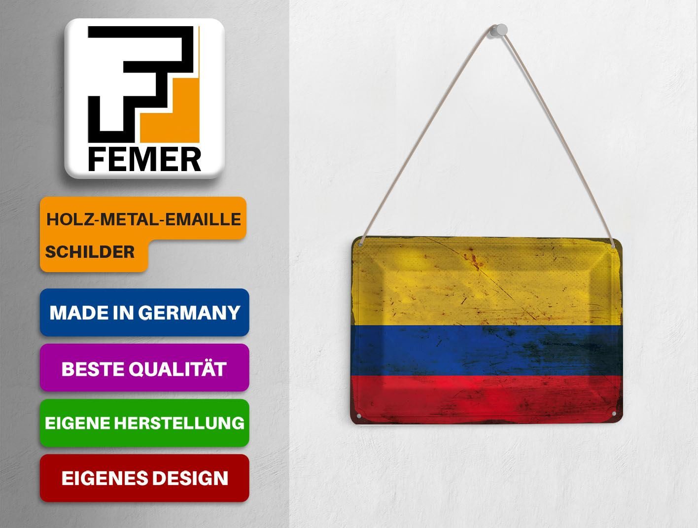 Femer GmbH Postkarte Flagge Kolumbien 14x10 cm Flag Colombia Rost, unfrankiert
