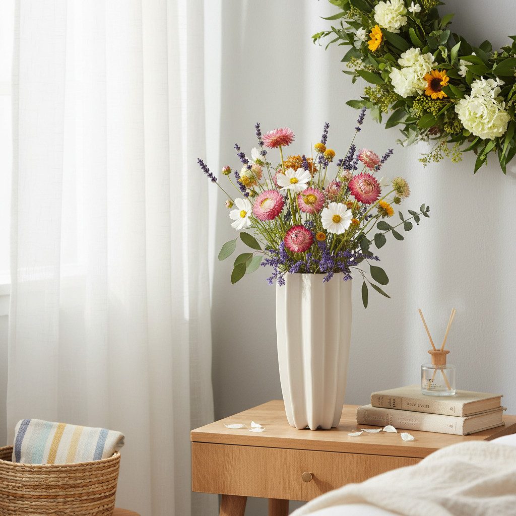 Florists Products Übertopf Moderne gerillte Dekovase aus Keramik für Trockendeko und