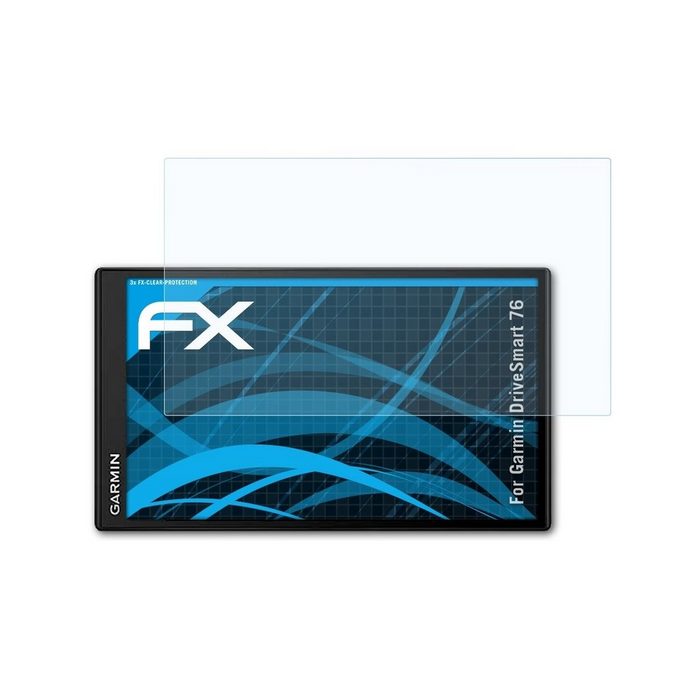 atFoliX Schutzfolie Displayschutz für Garmin DriveSmart 76 (3 Folien) Ultraklar und hartbeschichtet