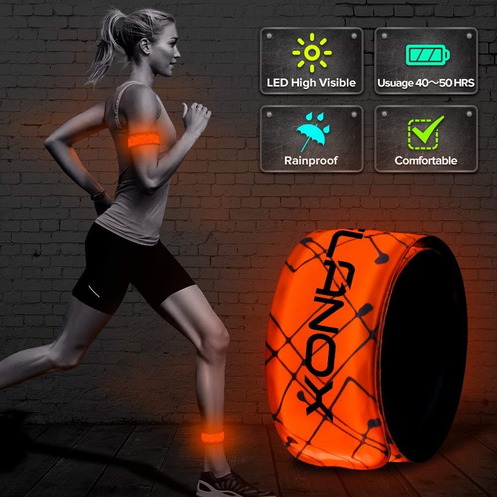 ELANOX LED Blinklicht LED Armband Leuchtband Sport Outdoor Reflektorband Sicherheitslicht 1 x orange mit Batterie