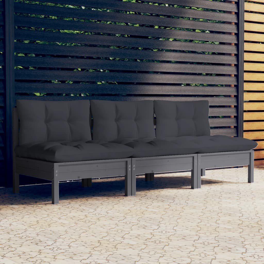 vidaXL Loungesofa 3-Sitzer-Gartensofa mit Anthrazit Kissen Massivholz Kiefer, 1 Teile Grau