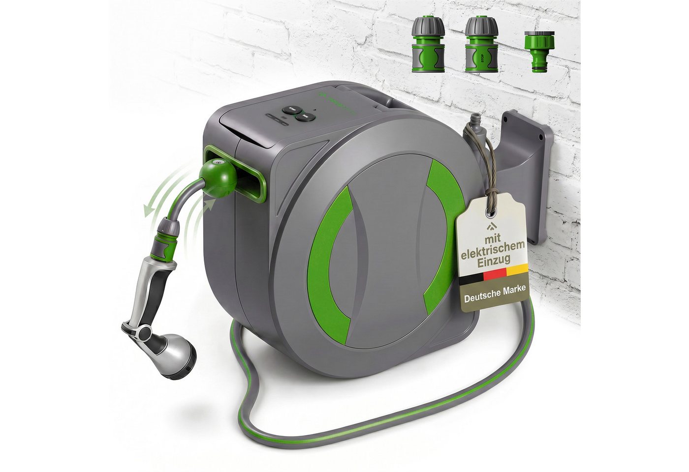 NovaTerra Schlauchtrommel Gartenschlauch Akku 30m mit elektrischem Einzug
