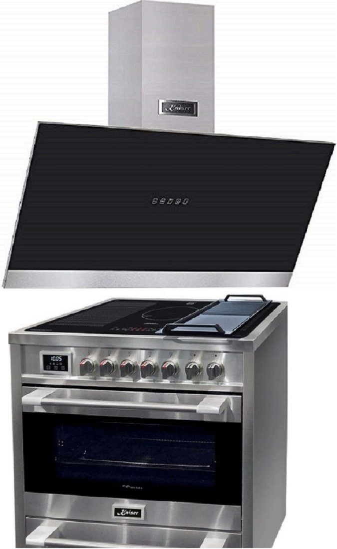 Kaiser Küchengeräte Induktions-Standherd Elektro Standherd 90 cm /5 Kochzonen+Dunstabzugshaube, 90 cm HC 93691 IR+AT 9440 ECO, mit 1-fach-Teleskopauszug, Elektro Standherd 90 cm /5 Kochzonen+Dunstabzugshaube, 90 cm