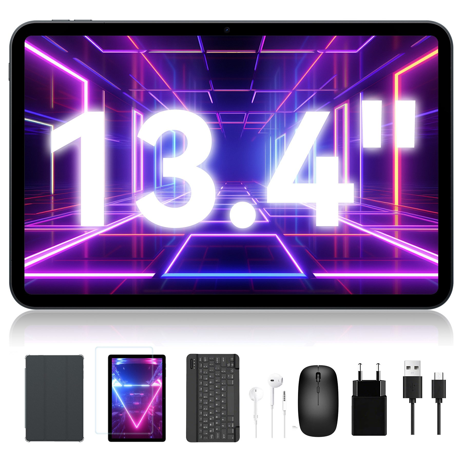 TABWEE T60Pro 13.4" Android 16 mit Tastatur/Maus/Stift/Kopfhörer 10000mAh Tablet (13.4", 256 GB, Android16, 10000 mAh, Android 16, Gemini AI, mit Zubehör, Kabel-Headset)