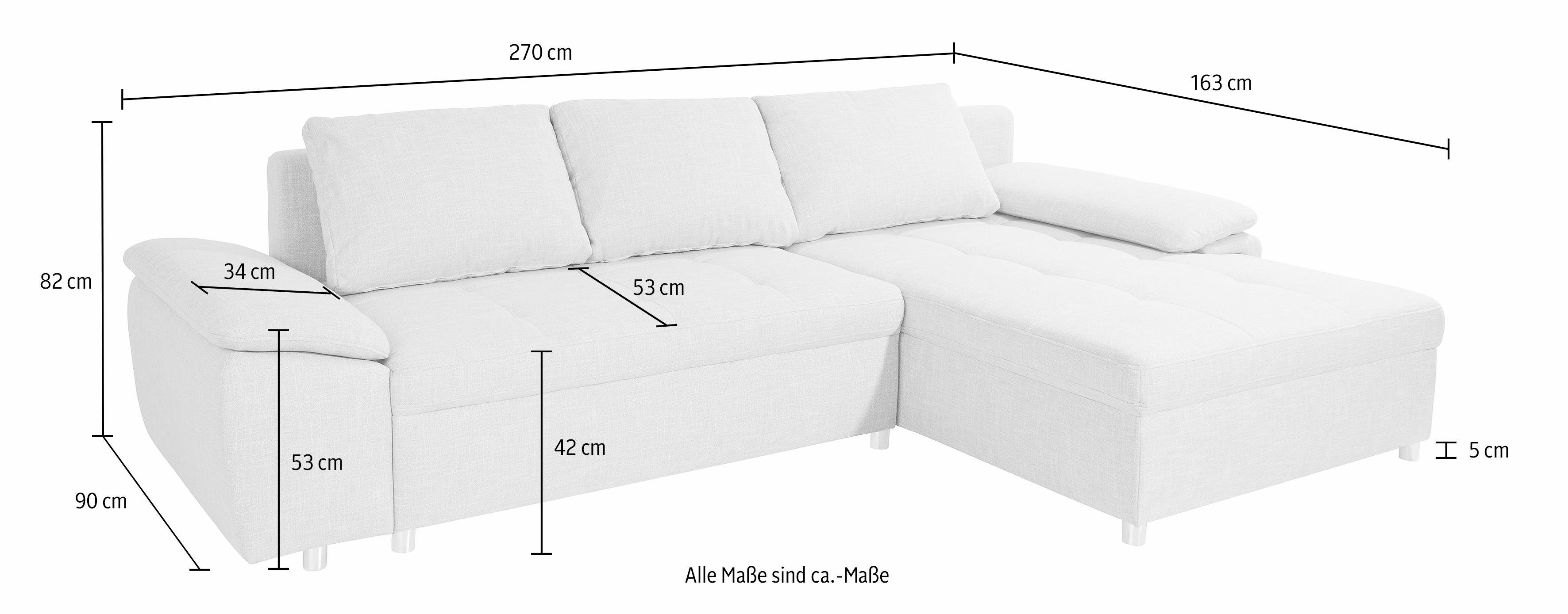 sit&more Ecksofa Labene, wahlweise mit Bettfunktion und Bettkasten, inkl. R günstig online kaufen
