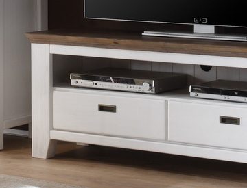 expendio TV-Board Barnelund, Landhausstil 140x55x45 cm Massivholzmöbel Akazie weiß montiert