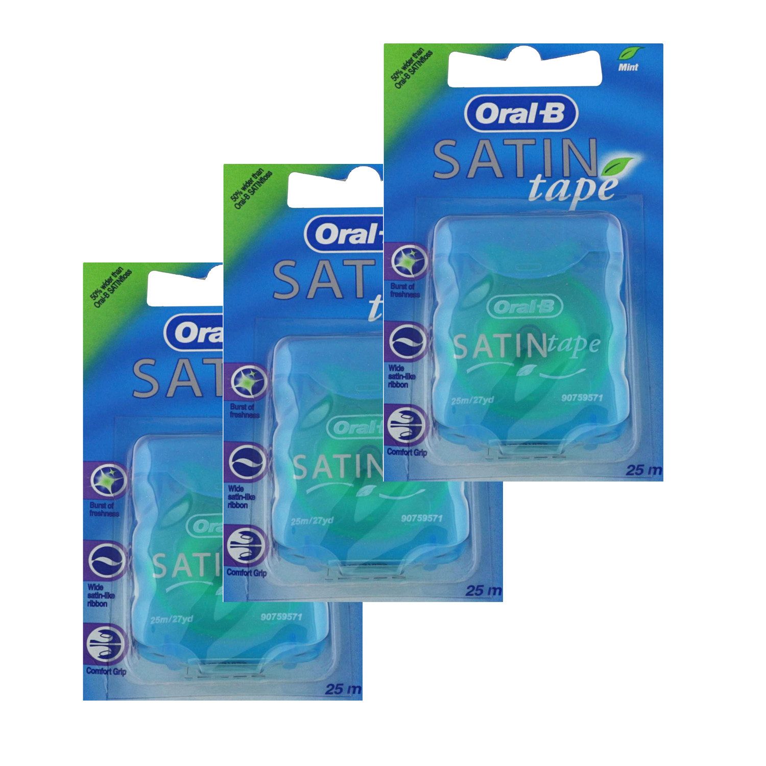 Oral-B Zahnseide 3 x Oral-B SATINtape Zahnseide Mint Zahnband je 25m Ideal für Erstanwe