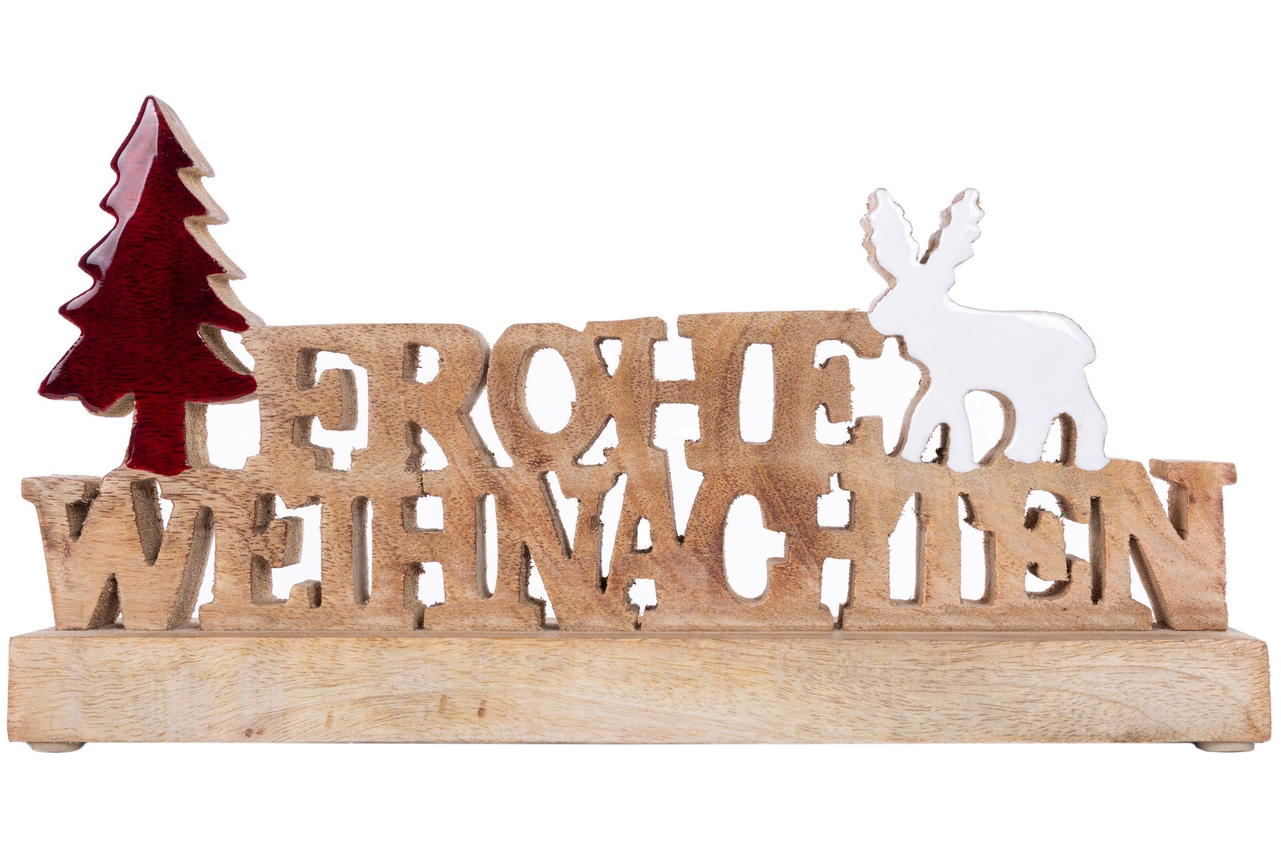Dekofigur Weihnachtliche Holzbotschaft 'Frohe Weihnachten'