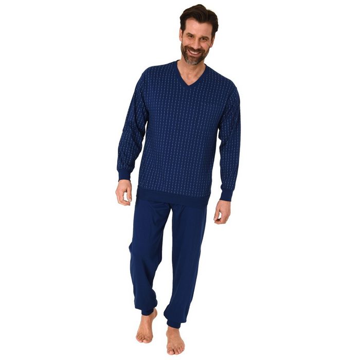 Normann Pyjama Normann Herren Schlafanzug langarm Pyjama mit Bündchen – Streifenoptik