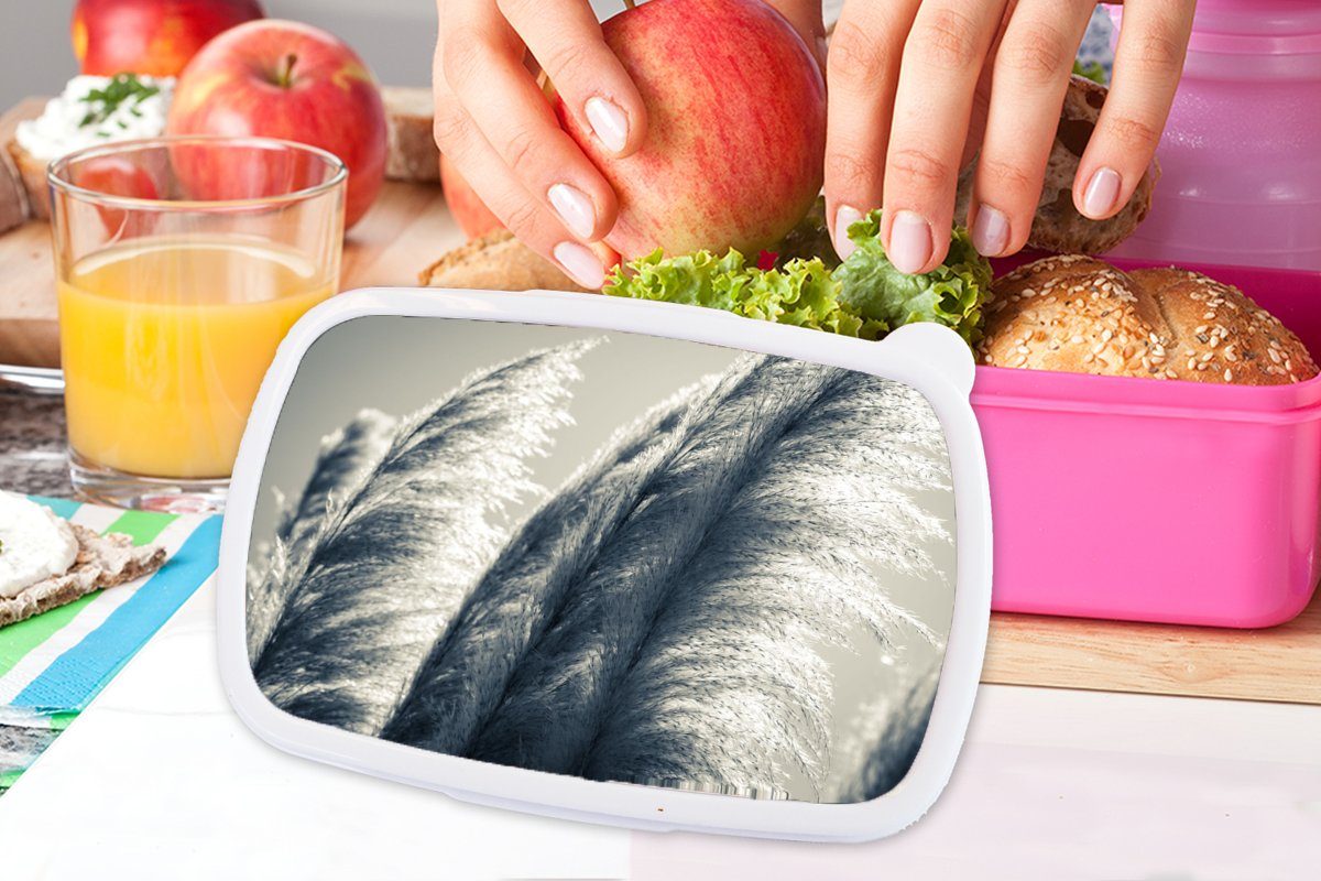 Kunststoff Weiß Brotdose Lunchbox - MuchoWow Mädchen, Brotbox (2-tlg), Erwachsene, Natur, - Pampasgras rosa Schwarz für Snackbox, Kunststoff, - Kinder,