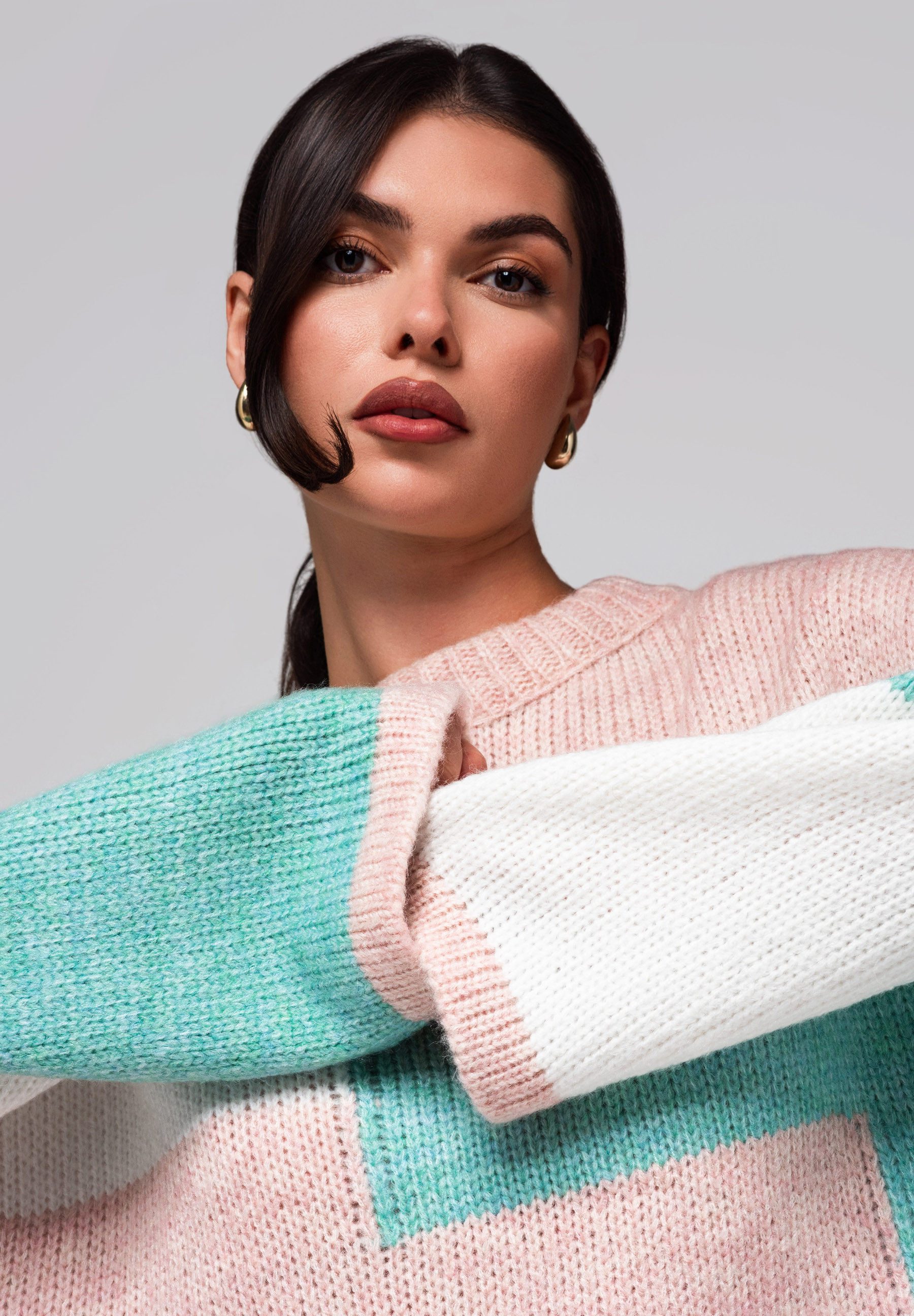 OMBRE Rundhalspullover Farbblock-Pullover mit Pastelltönen