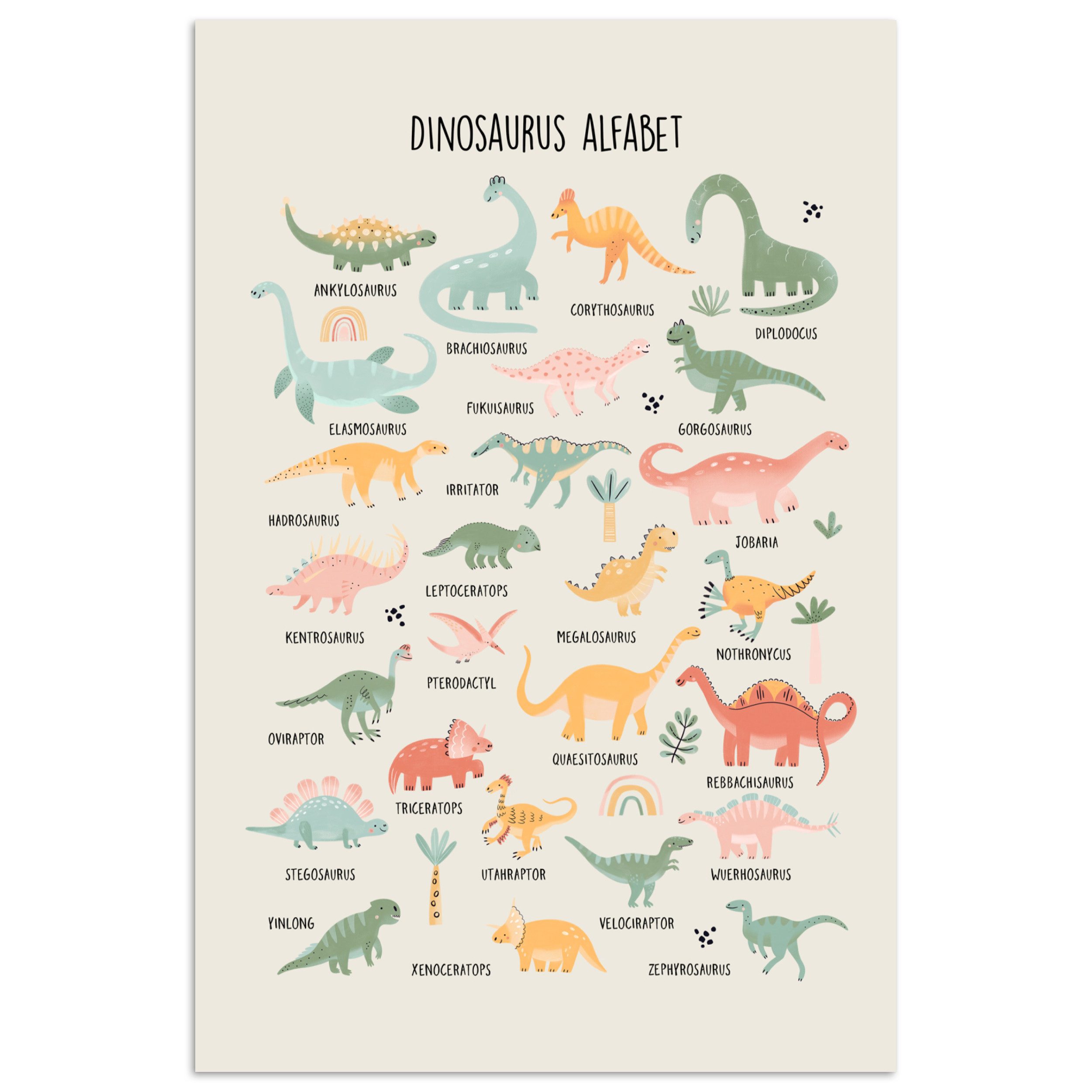 Poster Dinosaurier-Alphabet - Lernen für Kinder - Dino's - Lernen