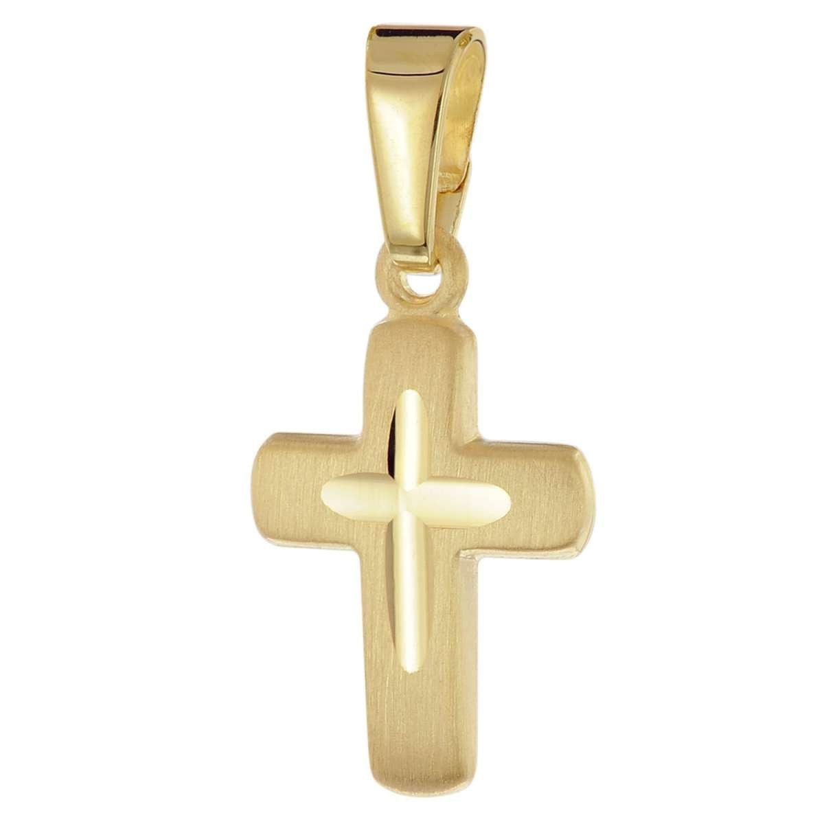 trendor Kreuzanhänger 21316, Kinder Kreuz-Anhänger Gold 585 / 14K 12 mm