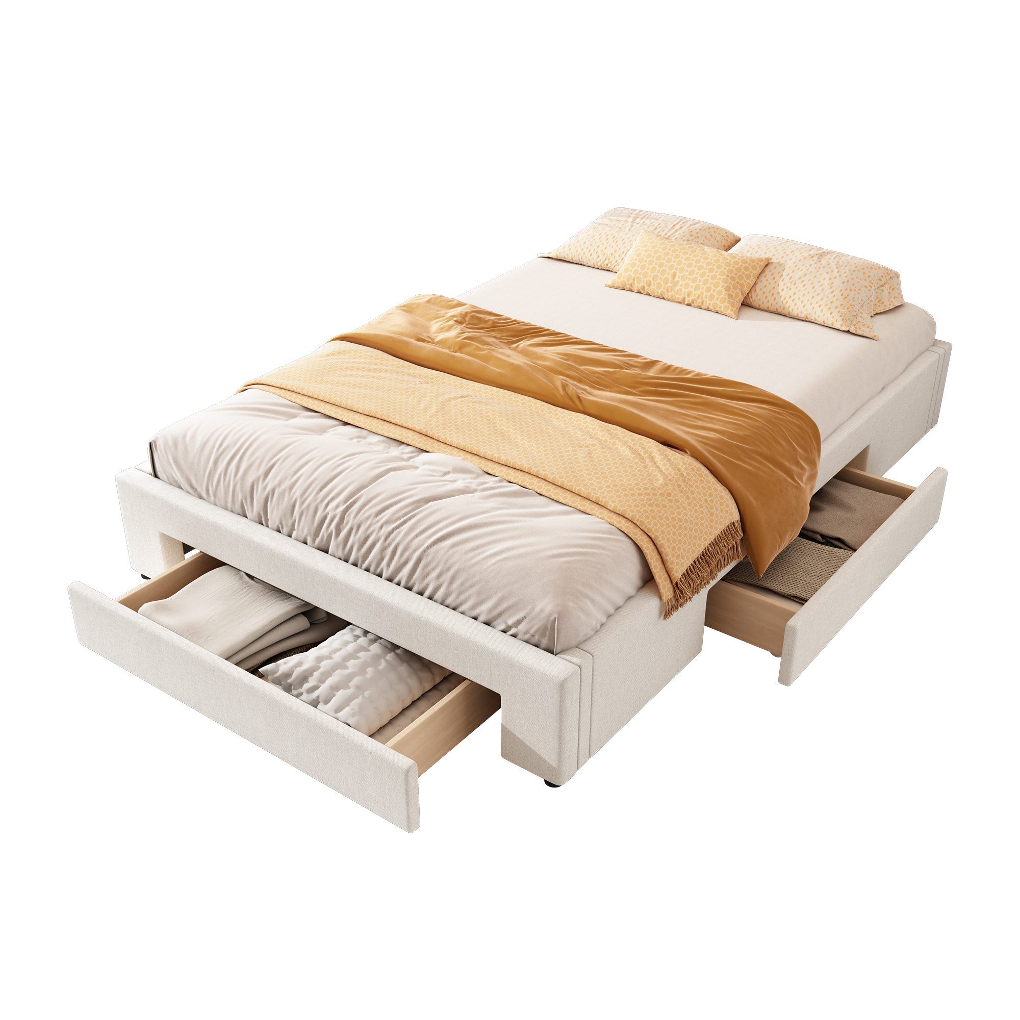 EXTSUD Polsterbett Flachbett, drei Ablagefächer, ohne Kopfteil, Bett,erhältlich in 2 Größen und 2 Farben, ohne Kopfteil