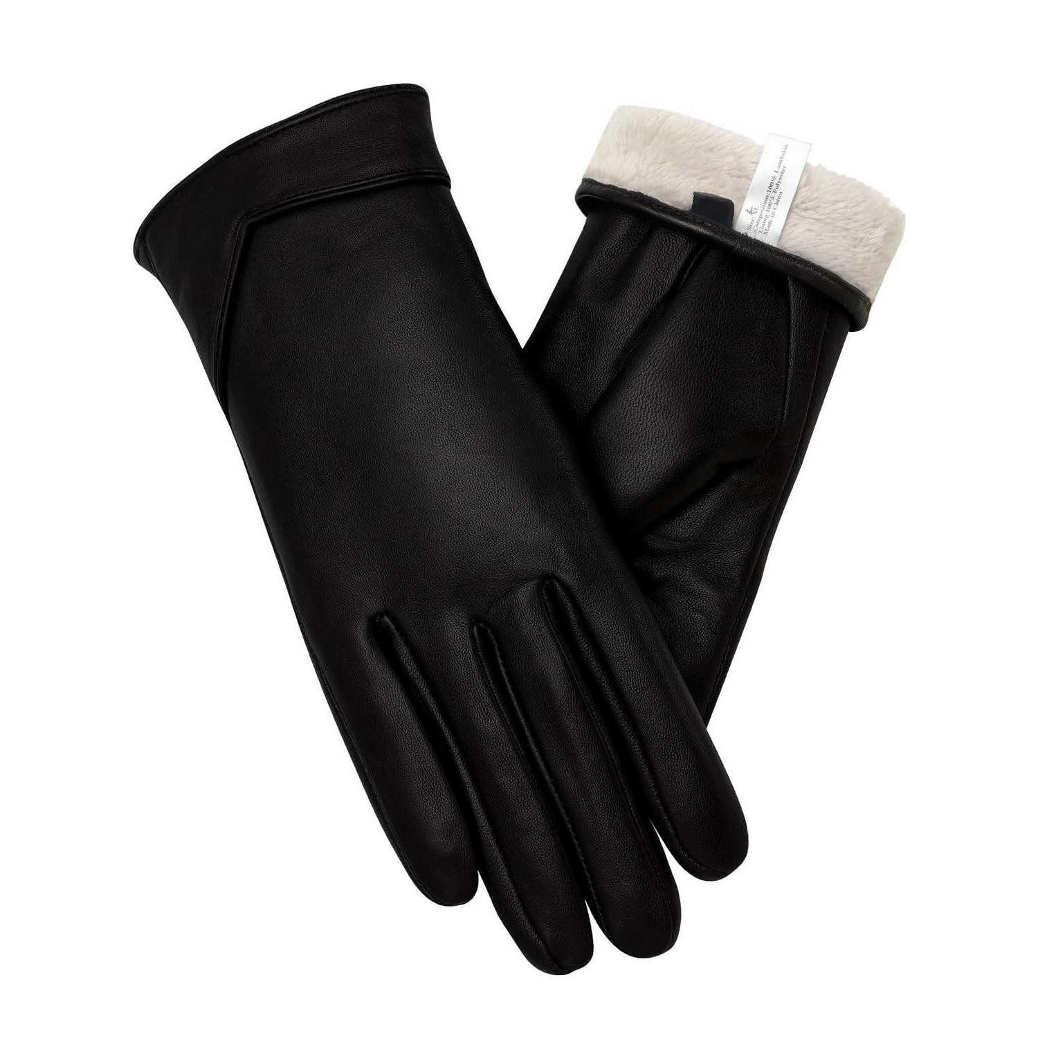 LuxusKollektion Lederhandschuhe Touchscreen Handschuhe Damen Lammfell Glänzend Schwarz (1-St)